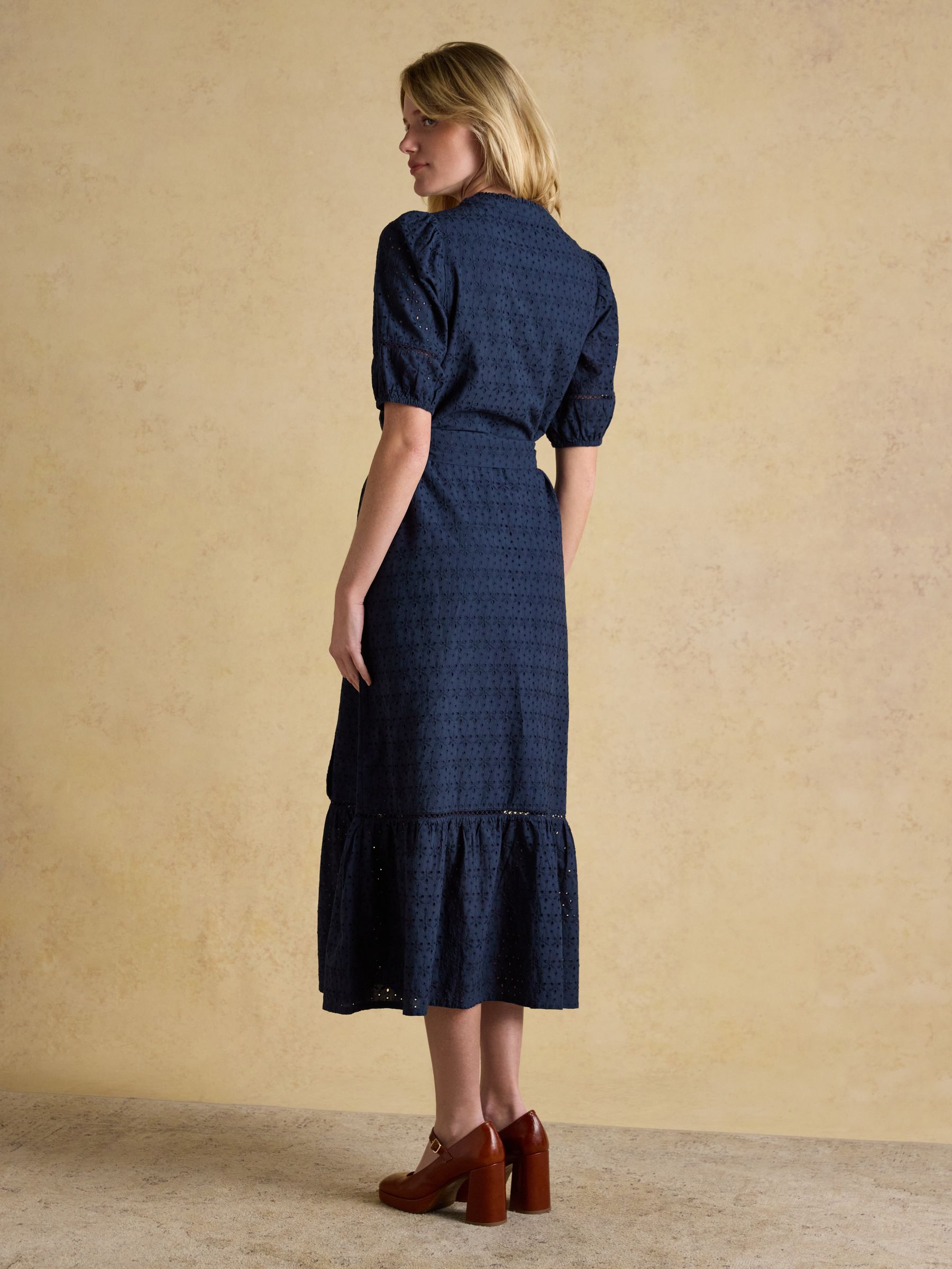 Susanna Navy Short Sleeve Broderie Midi Dress - Image 2 of 10