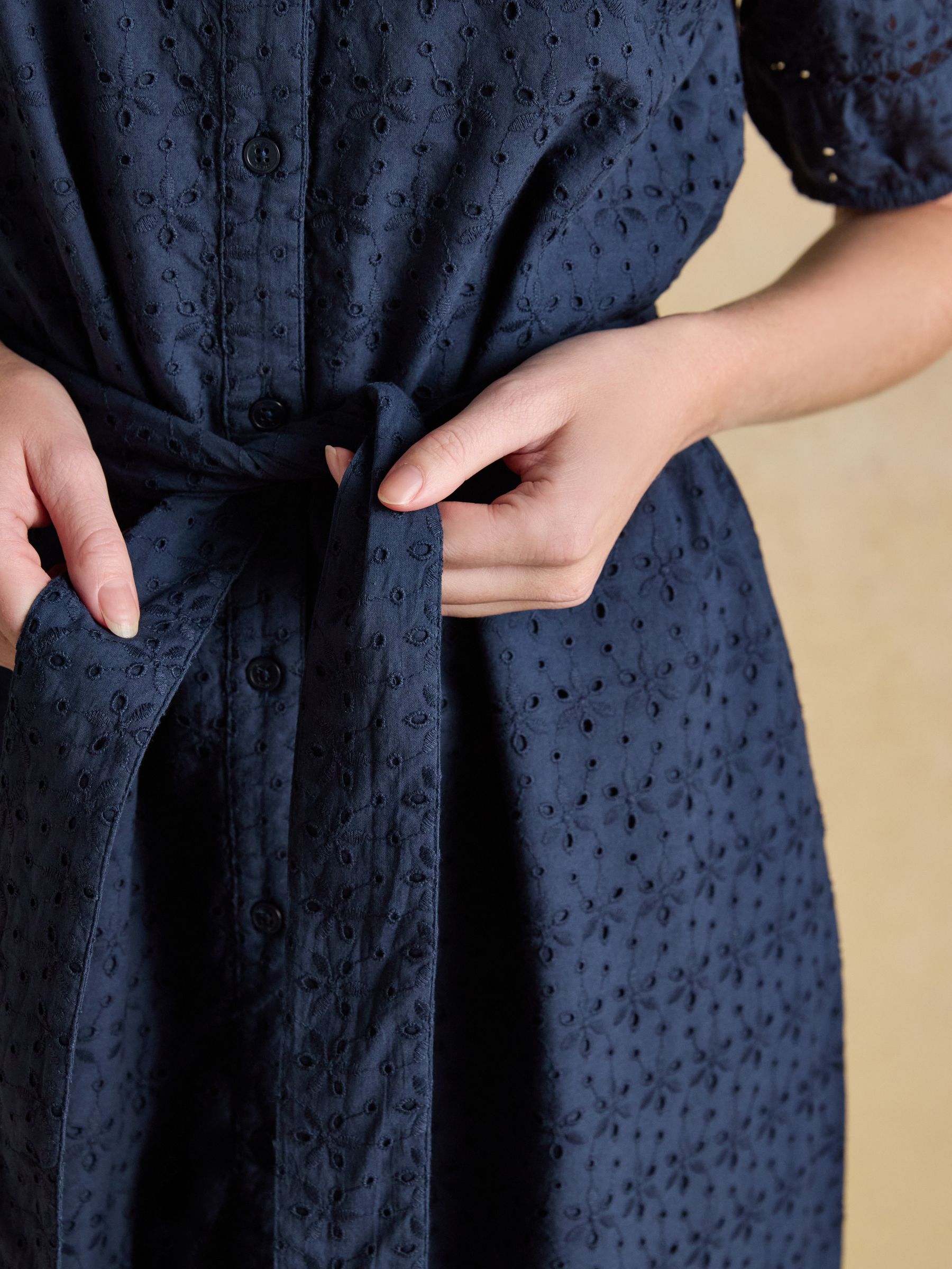 Susanna Navy Short Sleeve Broderie Midi Dress - Image 5 of 10