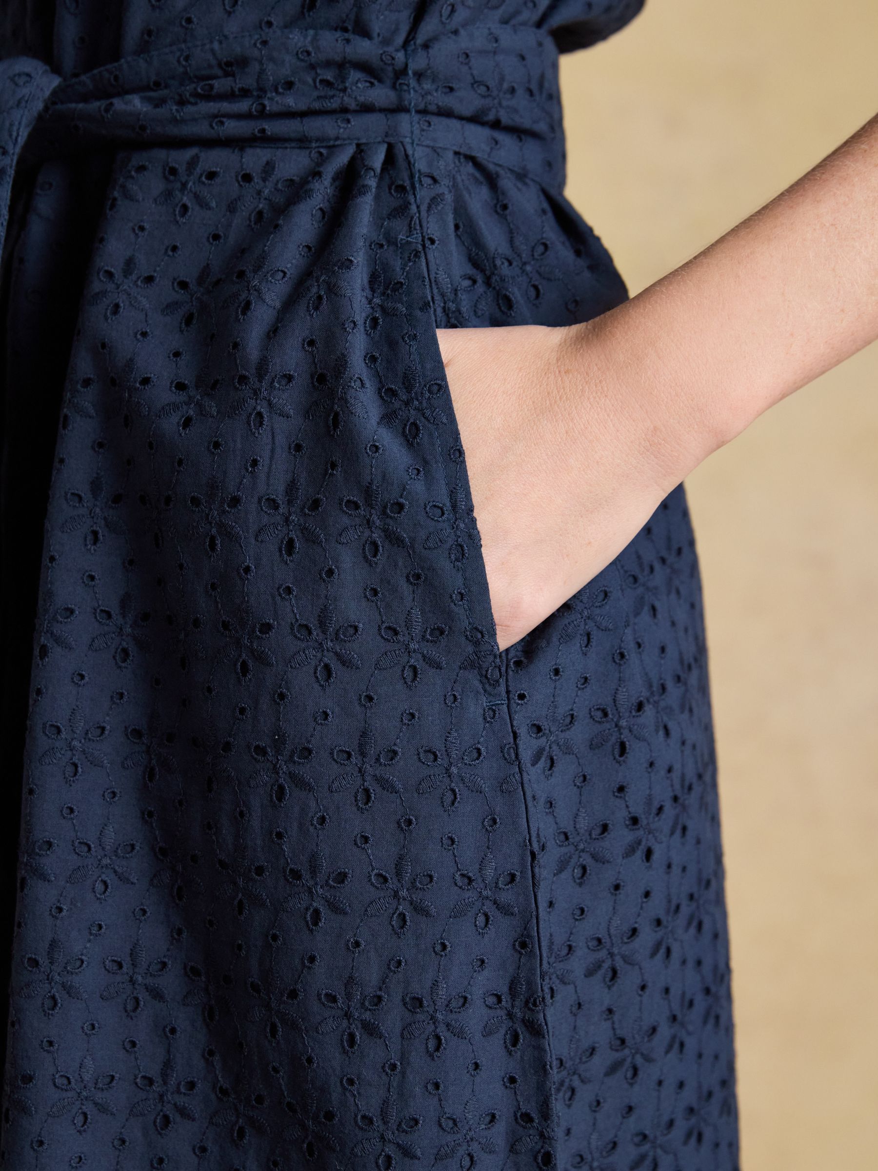 Susanna Navy Short Sleeve Broderie Midi Dress - Image 6 of 10