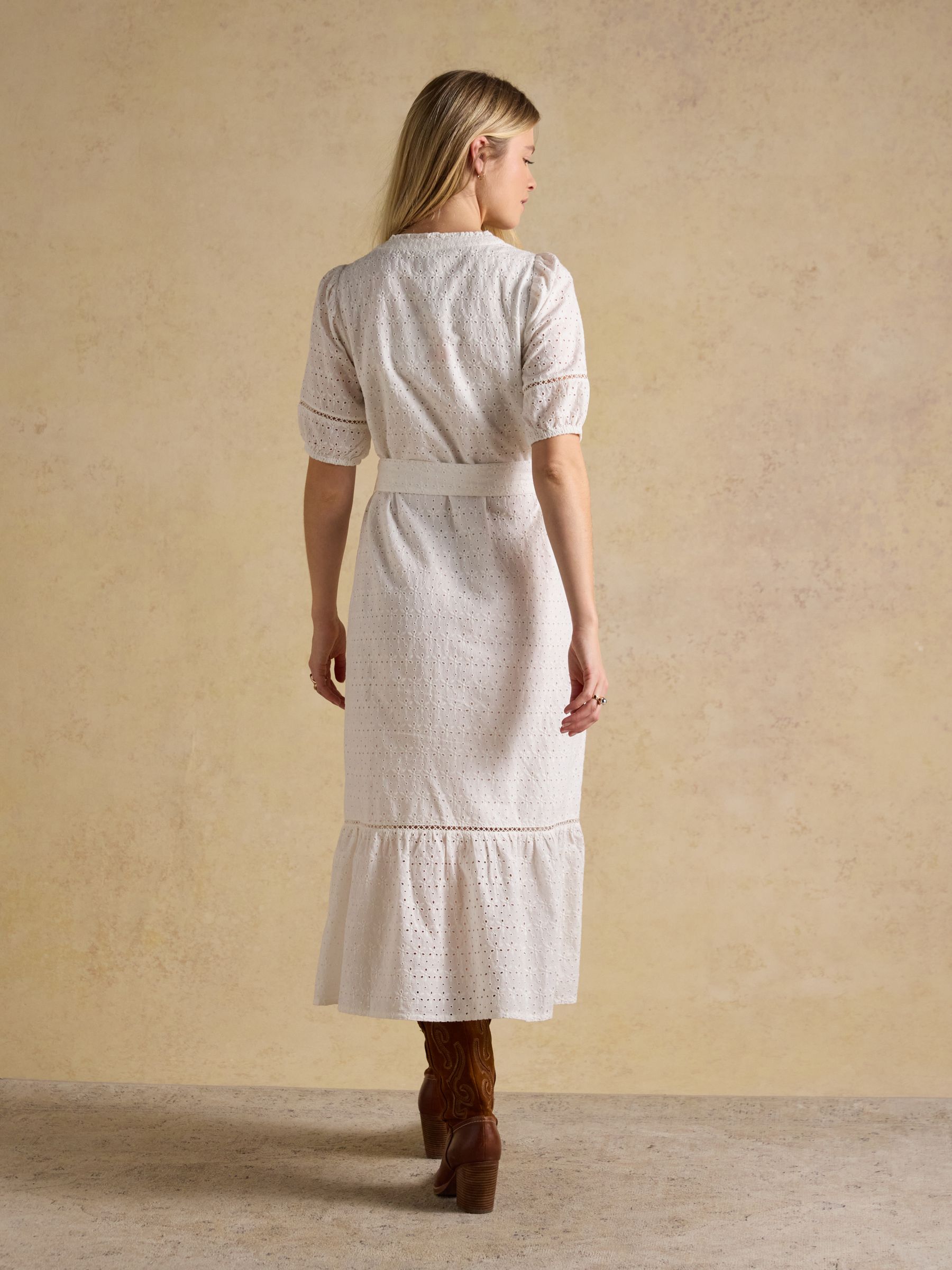 Susanna Chalk White Short Sleeve Broderie Midi Dress - Image 2 of 9