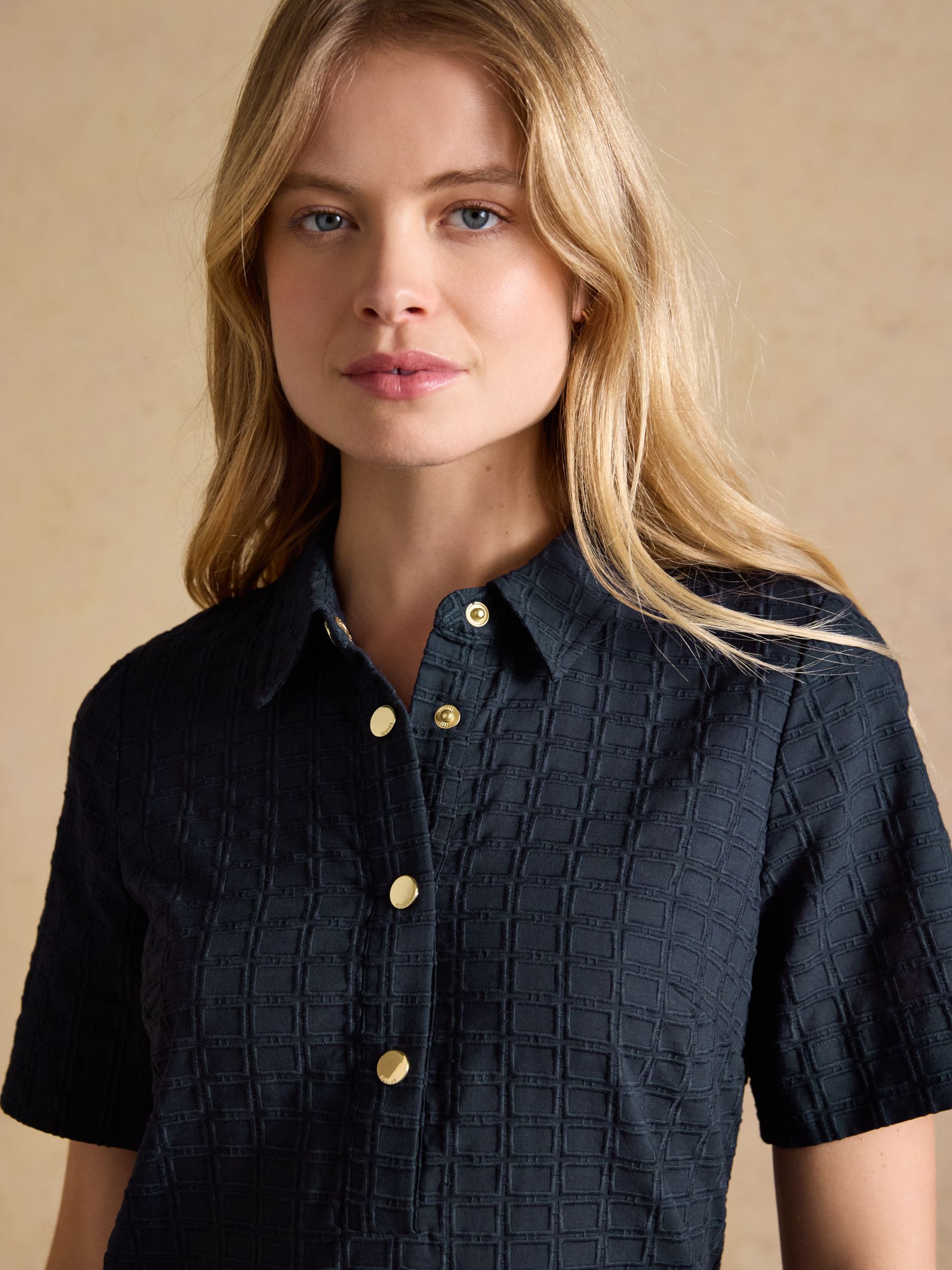 Elizabeth Navy Short Sleeve Jaquard Dress - Image 5 of 6