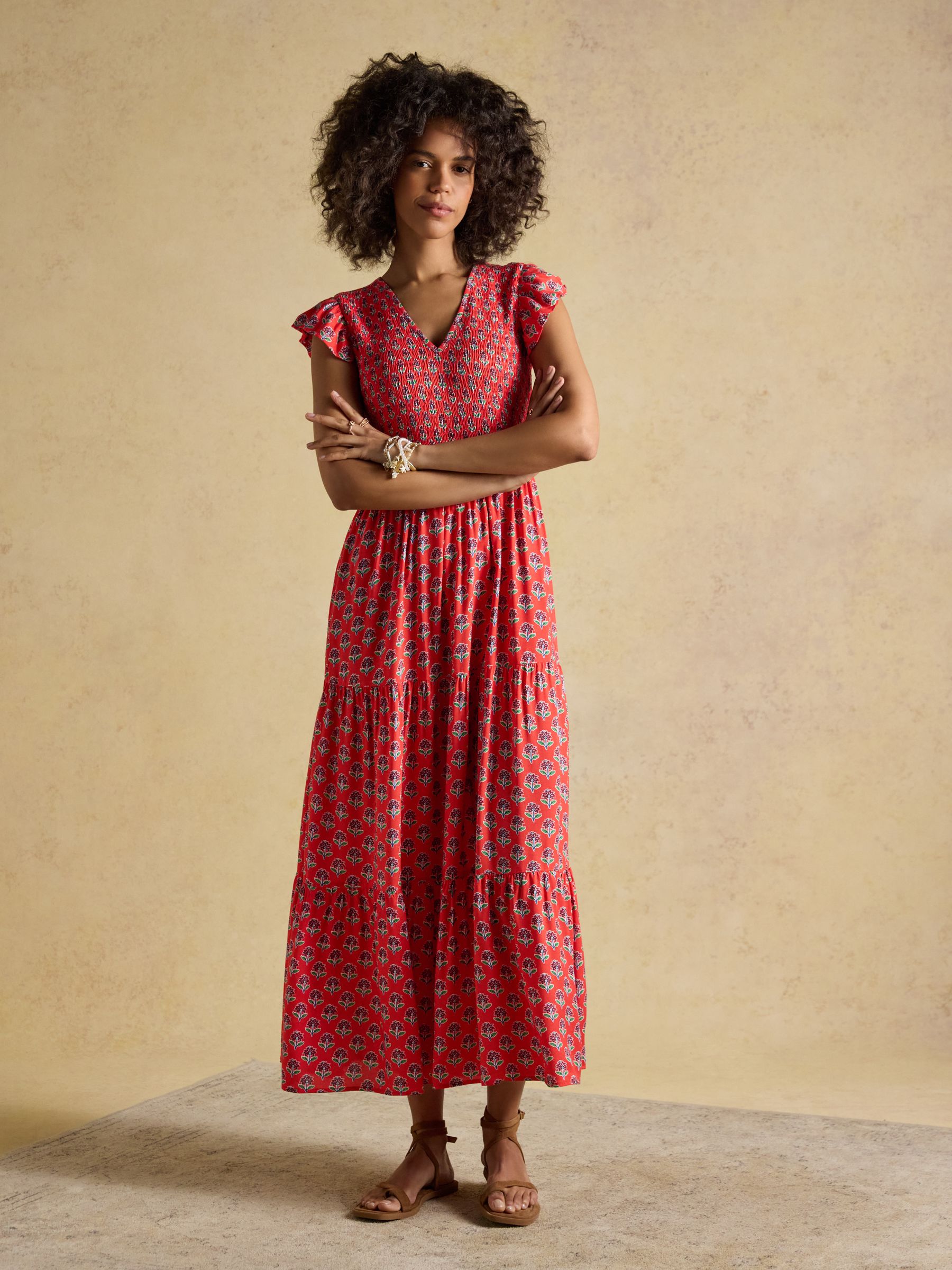 Esme Cayenne Foulard Print Shirred Maxi Dress - Image 1 of 9