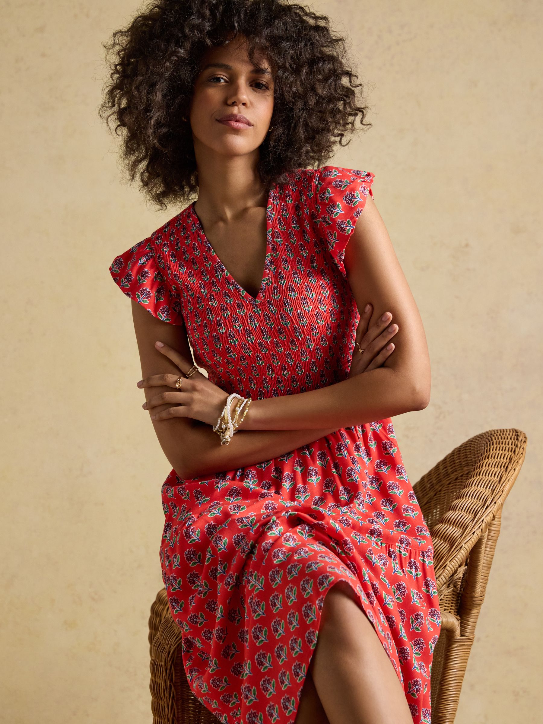Esme Cayenne Foulard Print Shirred Maxi Dress - Image 3 of 9