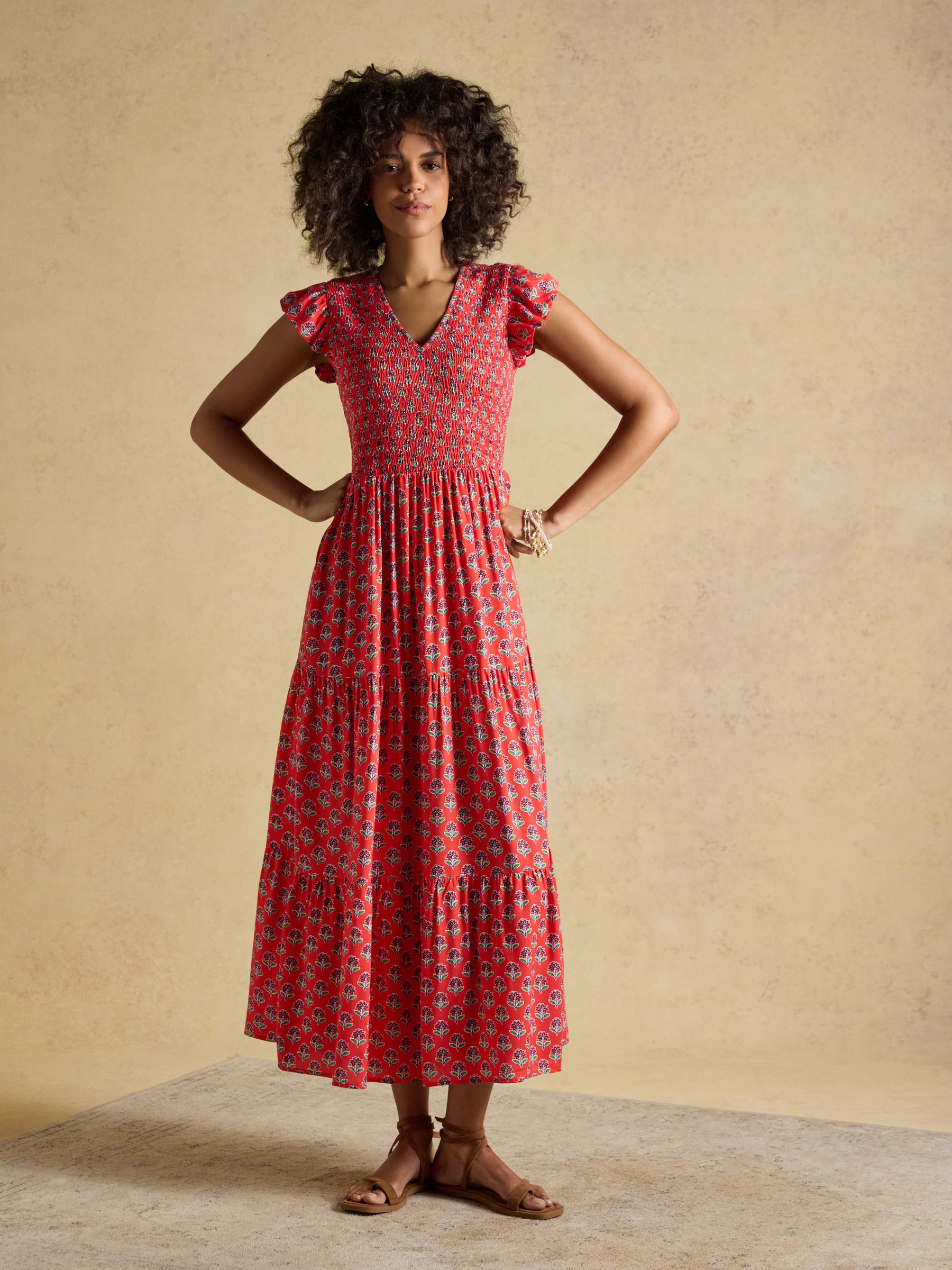 Esme Cayenne Foulard Print Shirred Maxi Dress - Image 5 of 9