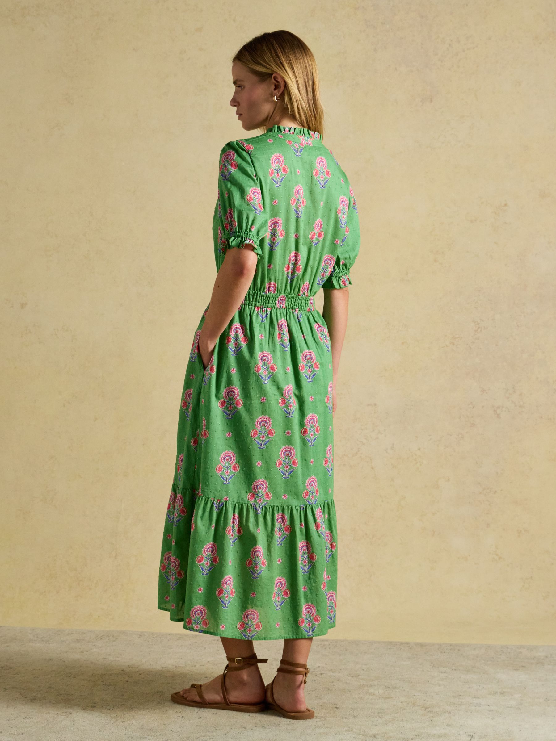 Larissa Green & Pink Foulard Print Tie Neck Midi Dress - Image 2 of 9