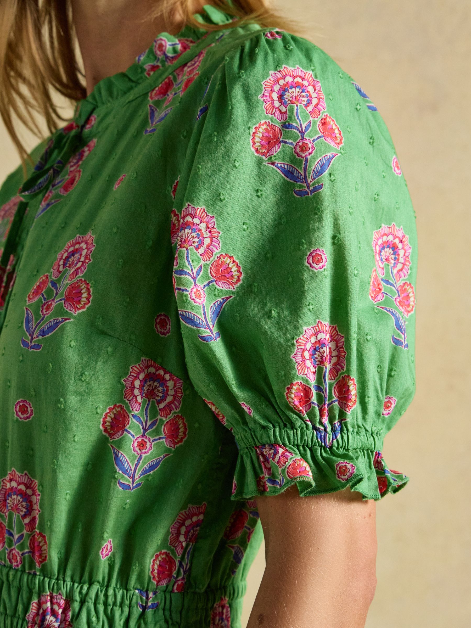 Larissa Green & Pink Foulard Print Tie Neck Midi Dress - Image 4 of 9