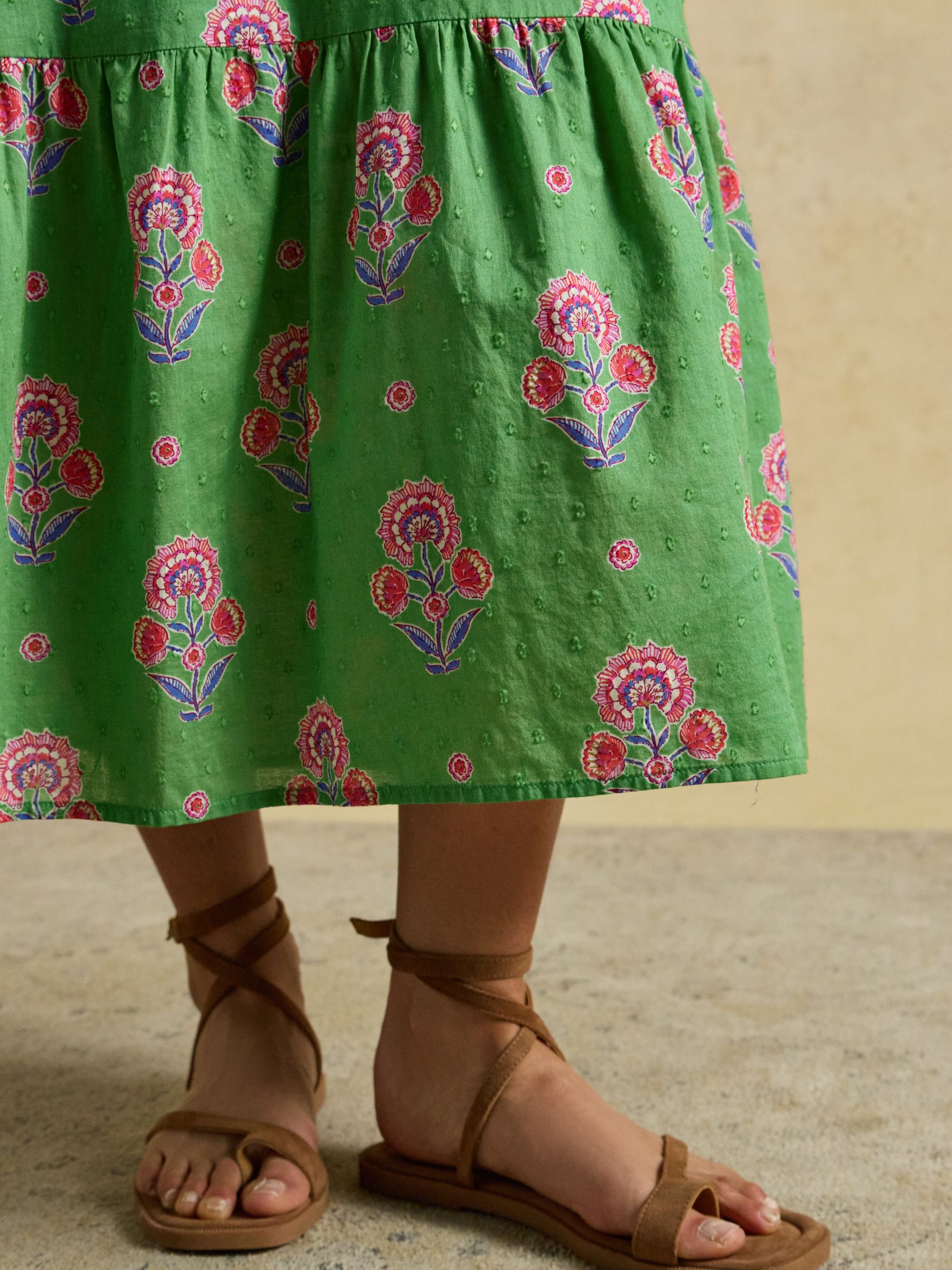 Larissa Green & Pink Foulard Print Tie Neck Midi Dress - Image 7 of 9
