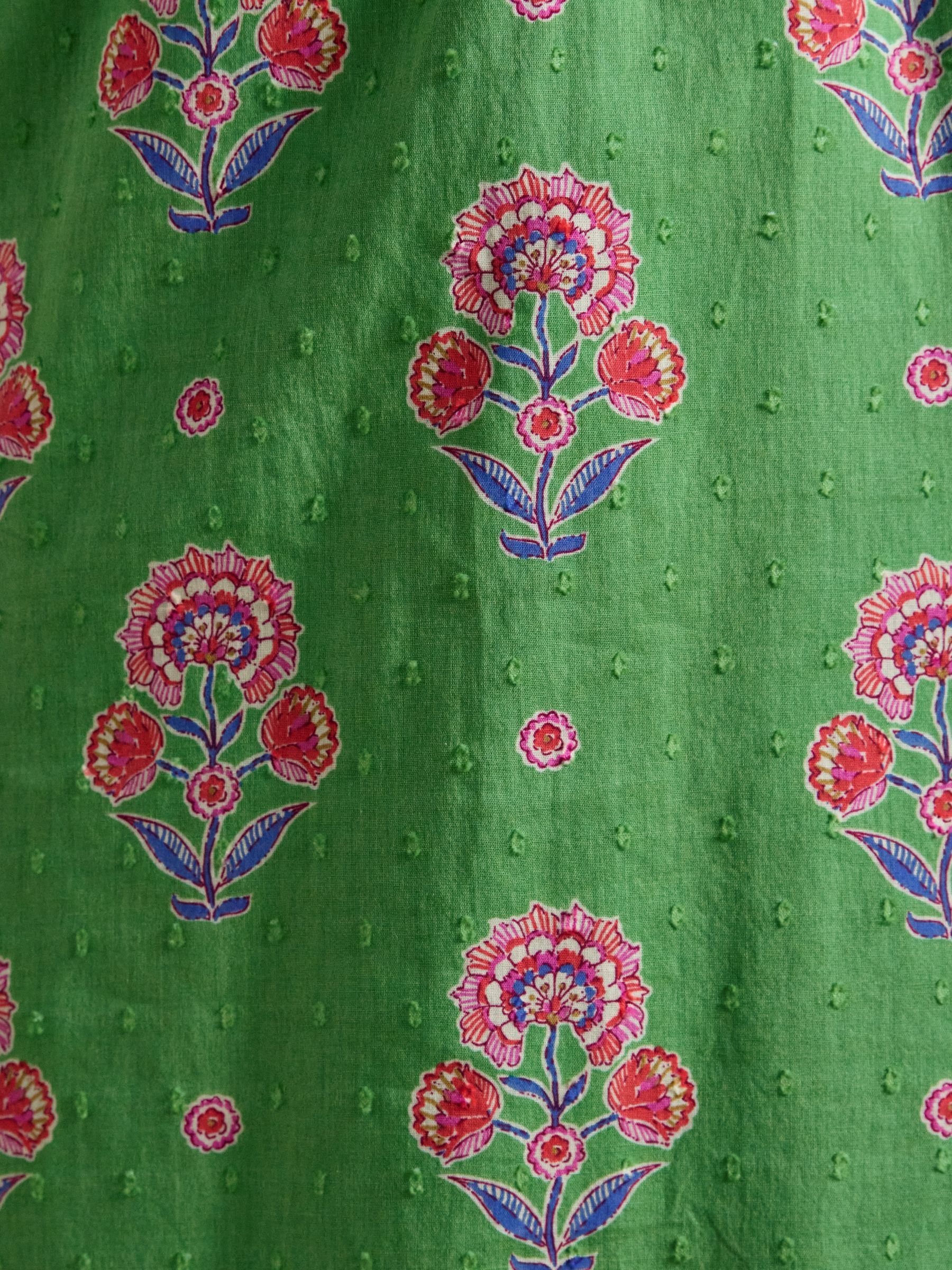 Larissa Green & Pink Foulard Print Tie Neck Midi Dress - Image 8 of 9