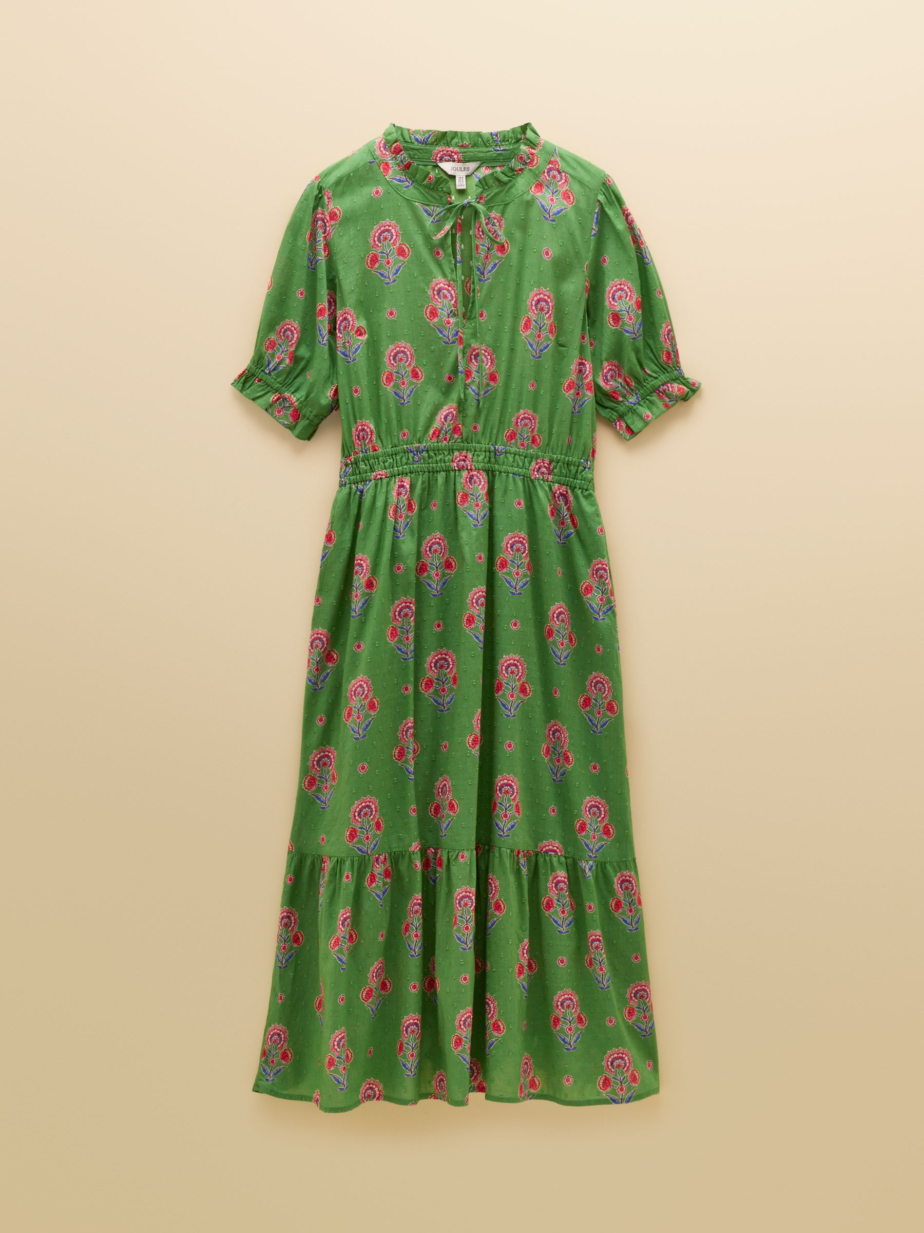 Larissa Green & Pink Foulard Print Tie Neck Midi Dress - Image 9 of 9