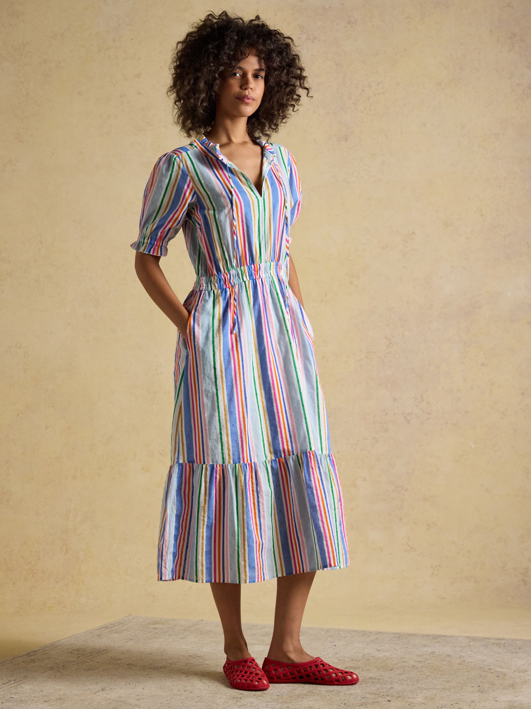 Larissa Multi Striped Tie Neck Midi Dress - Image 1 of 9 Larissa Multi Striped Tie Neck Midi Dress - Image 1 of 9