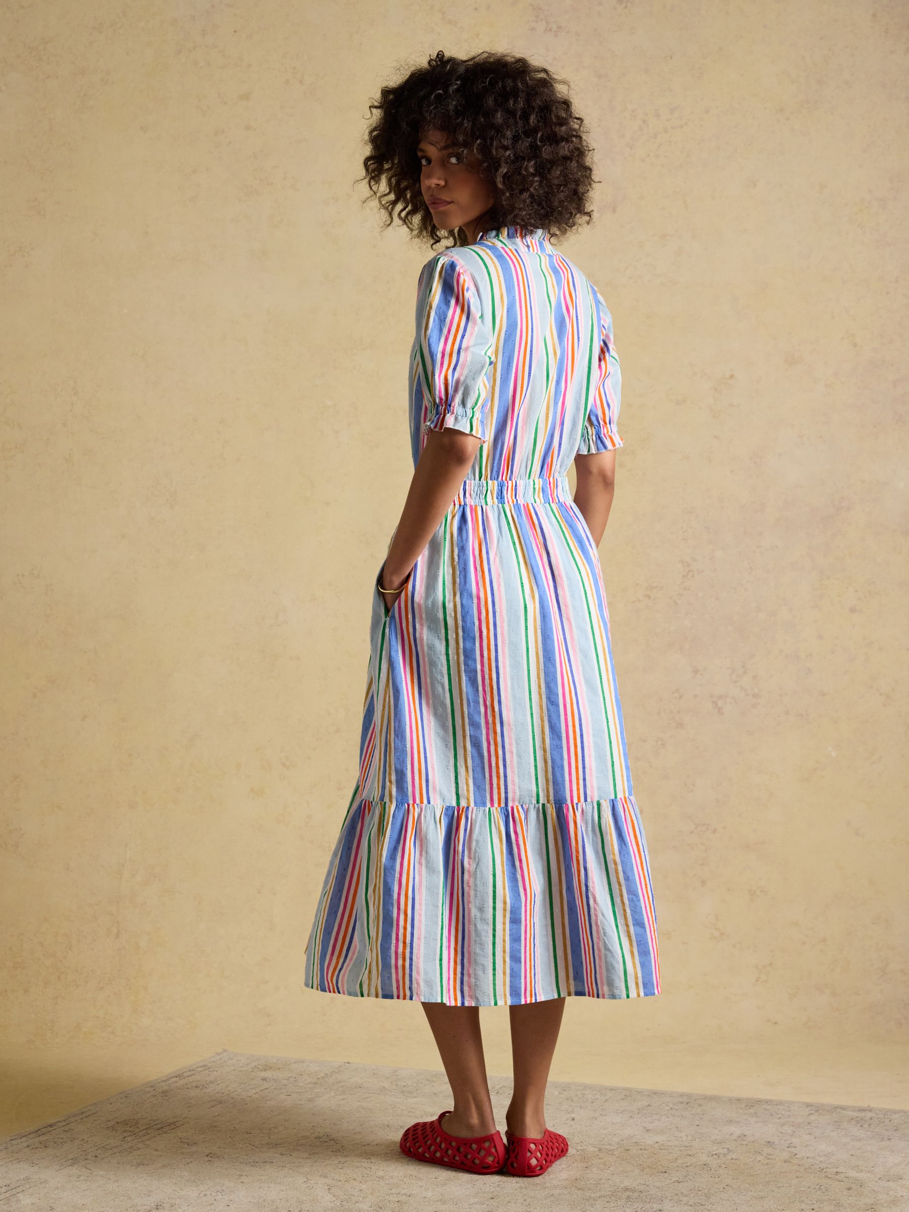 Larissa Multi Striped Tie Neck Midi Dress - Image 2 of 9
