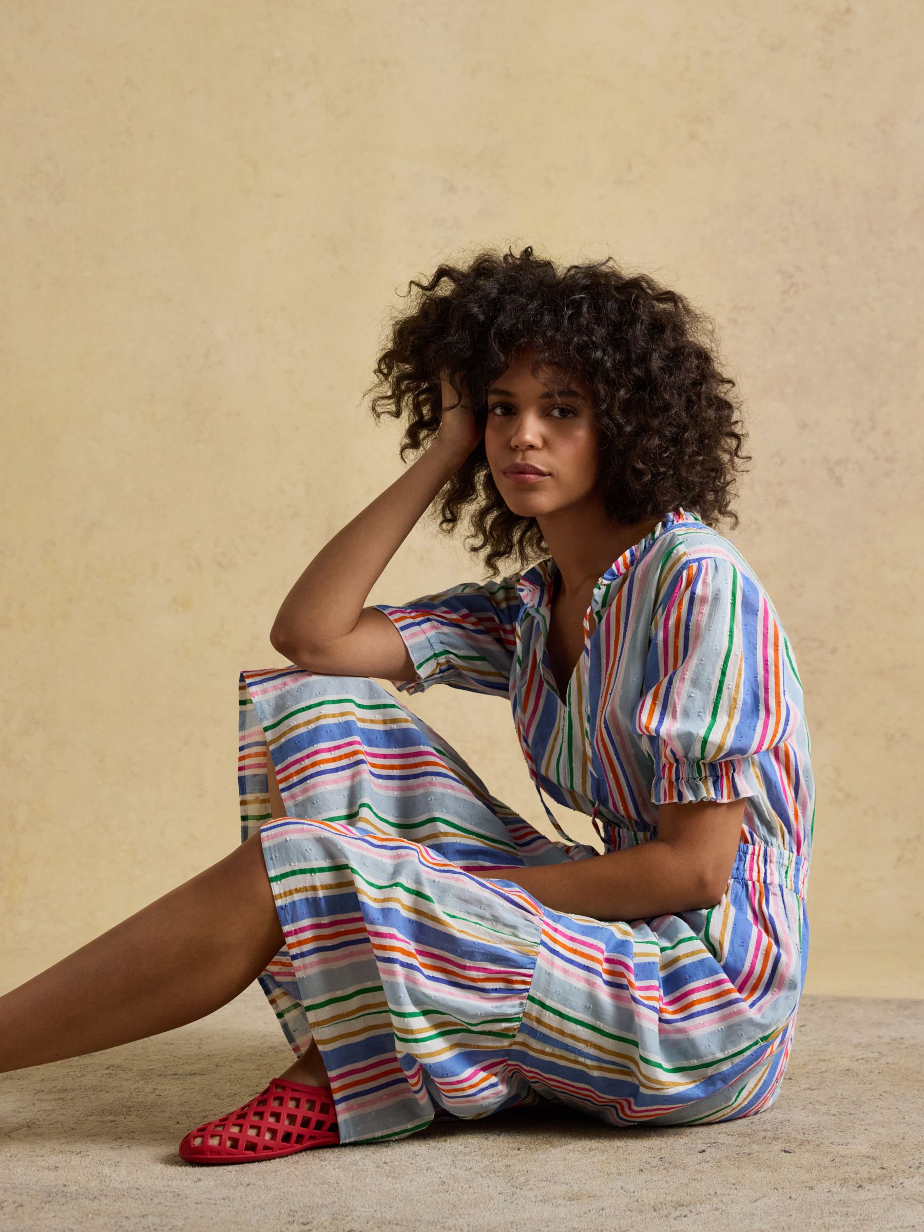 Larissa Multi Striped Tie Neck Midi Dress - Image 4 of 9