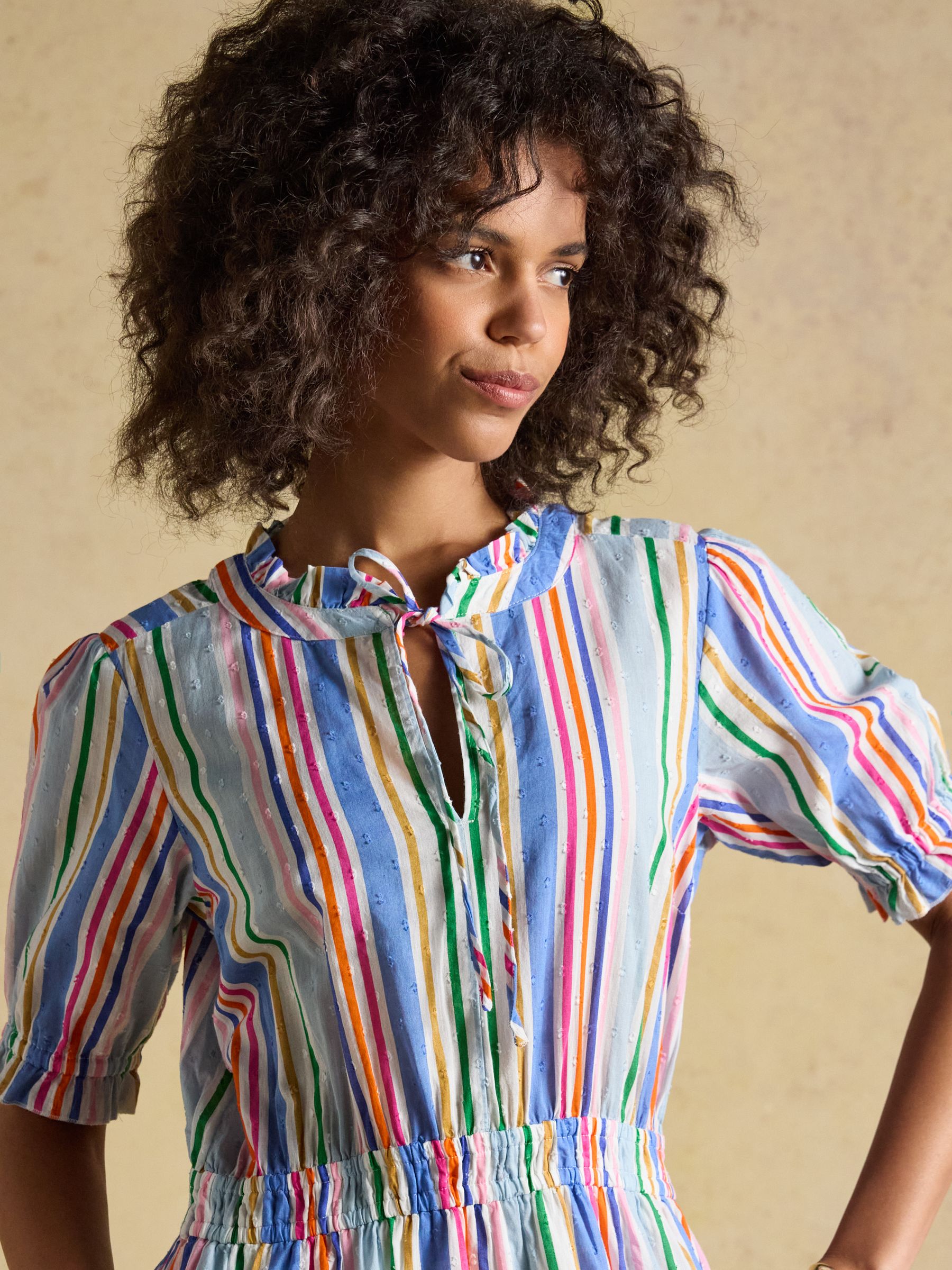 Larissa Multi Striped Tie Neck Midi Dress - Image 7 of 9