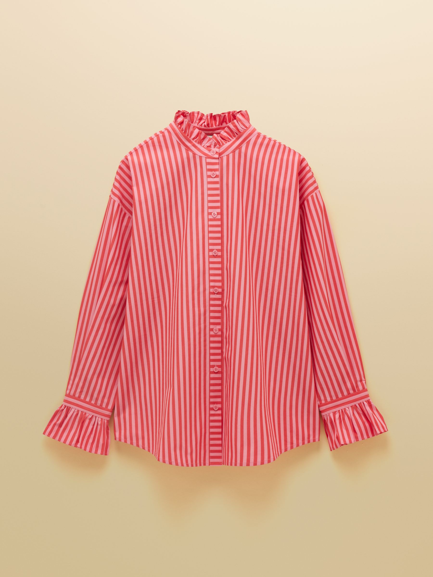 Mae Pink/Red Stripe Relaxed Fit Frill Neck Shirt - Image 10 of 10