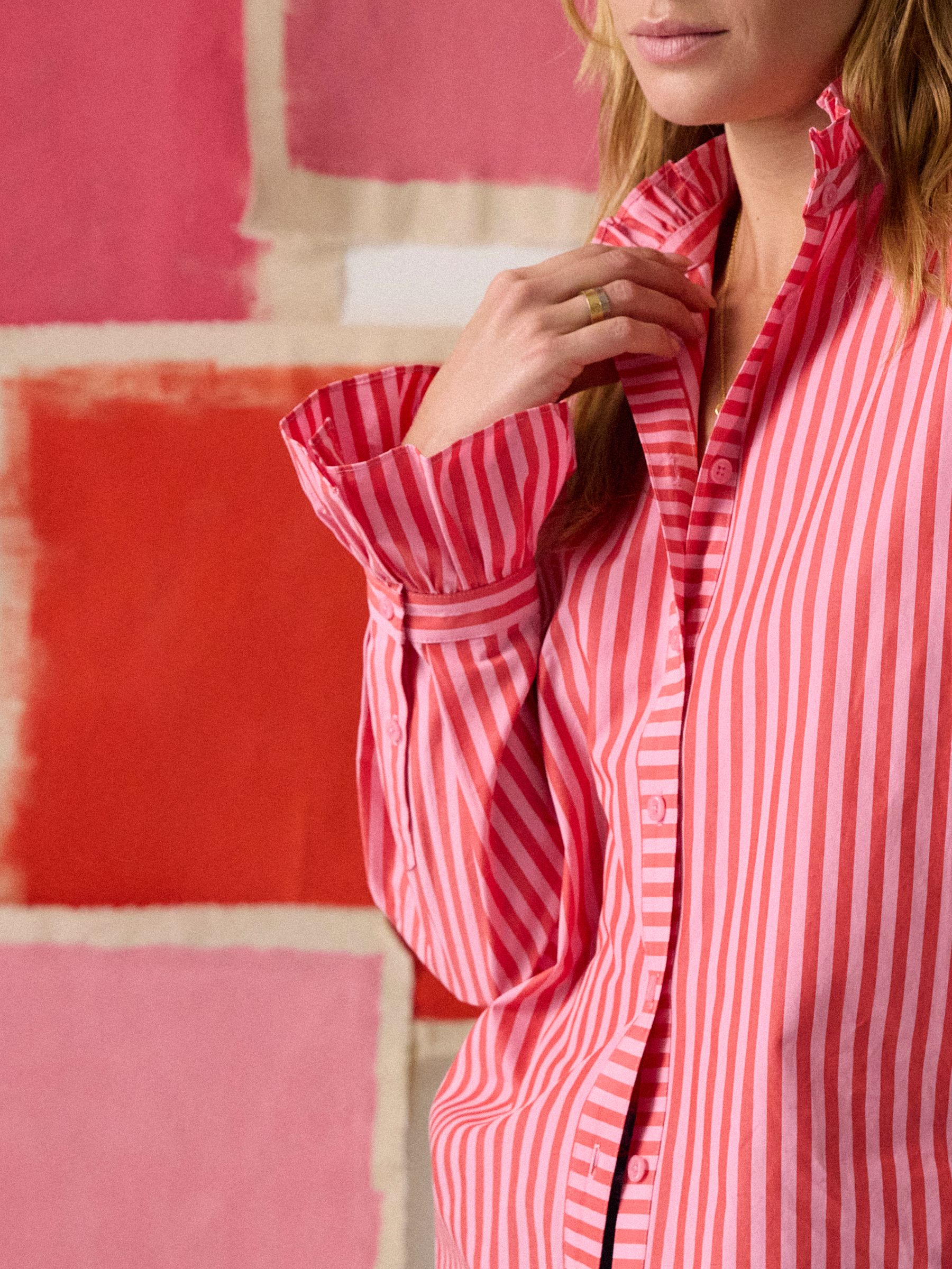 Mae Pink/Red Stripe Relaxed Fit Frill Neck Shirt - Image 3 of 10