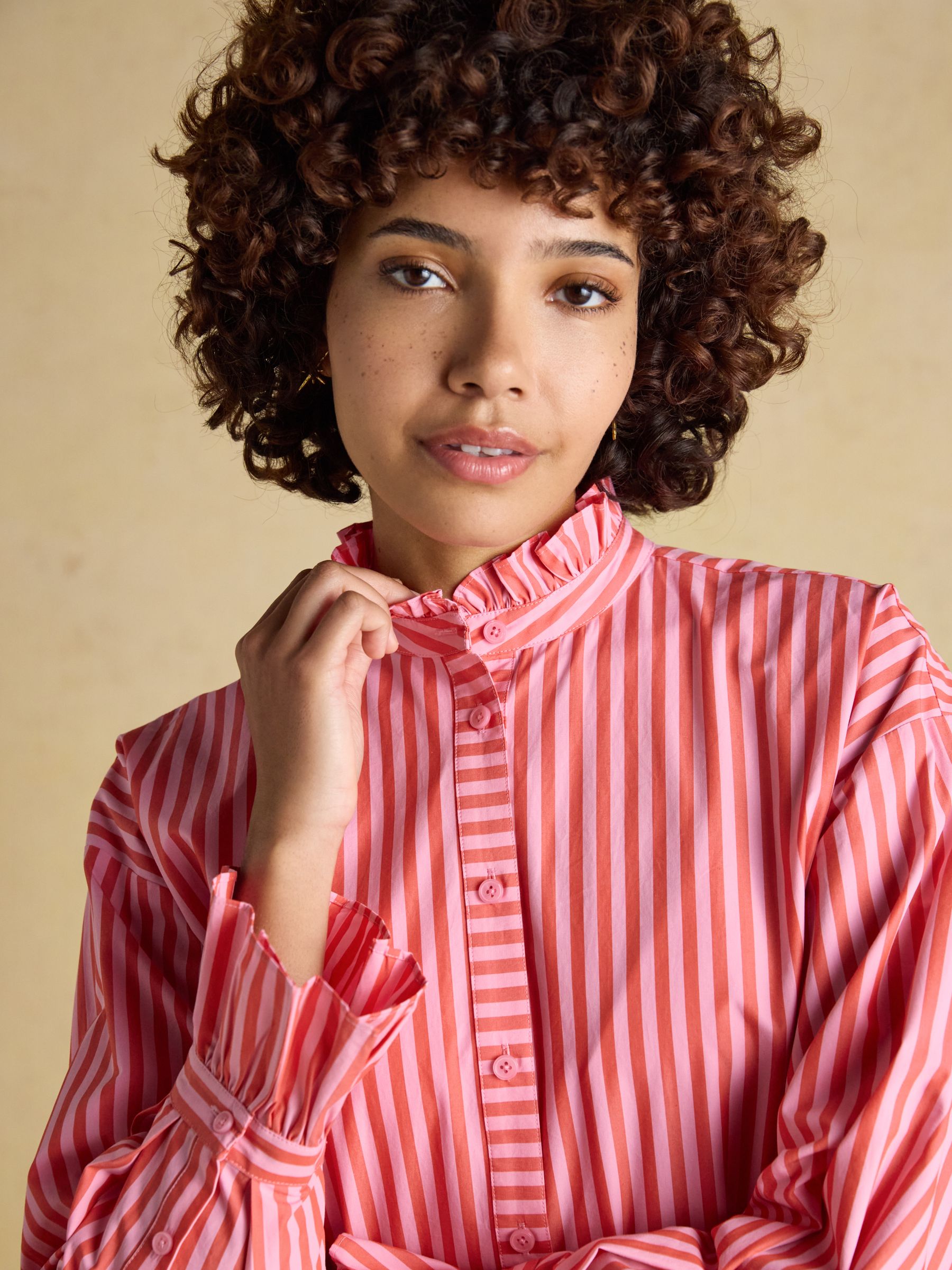 Mae Pink/Red Stripe Relaxed Fit Frill Neck Shirt - Image 6 of 10