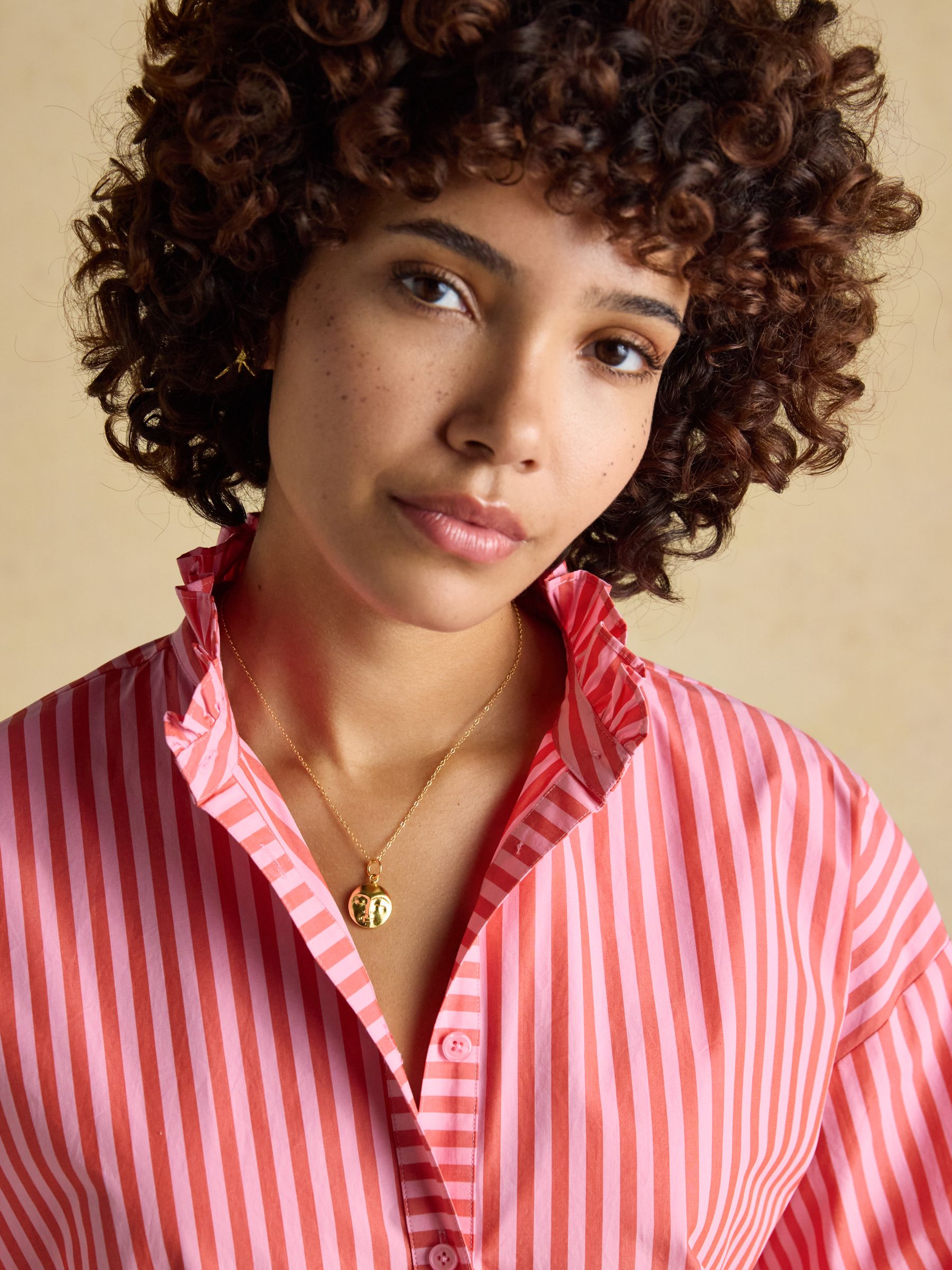 Mae Pink/Red Stripe Relaxed Fit Frill Neck Shirt - Image 9 of 10