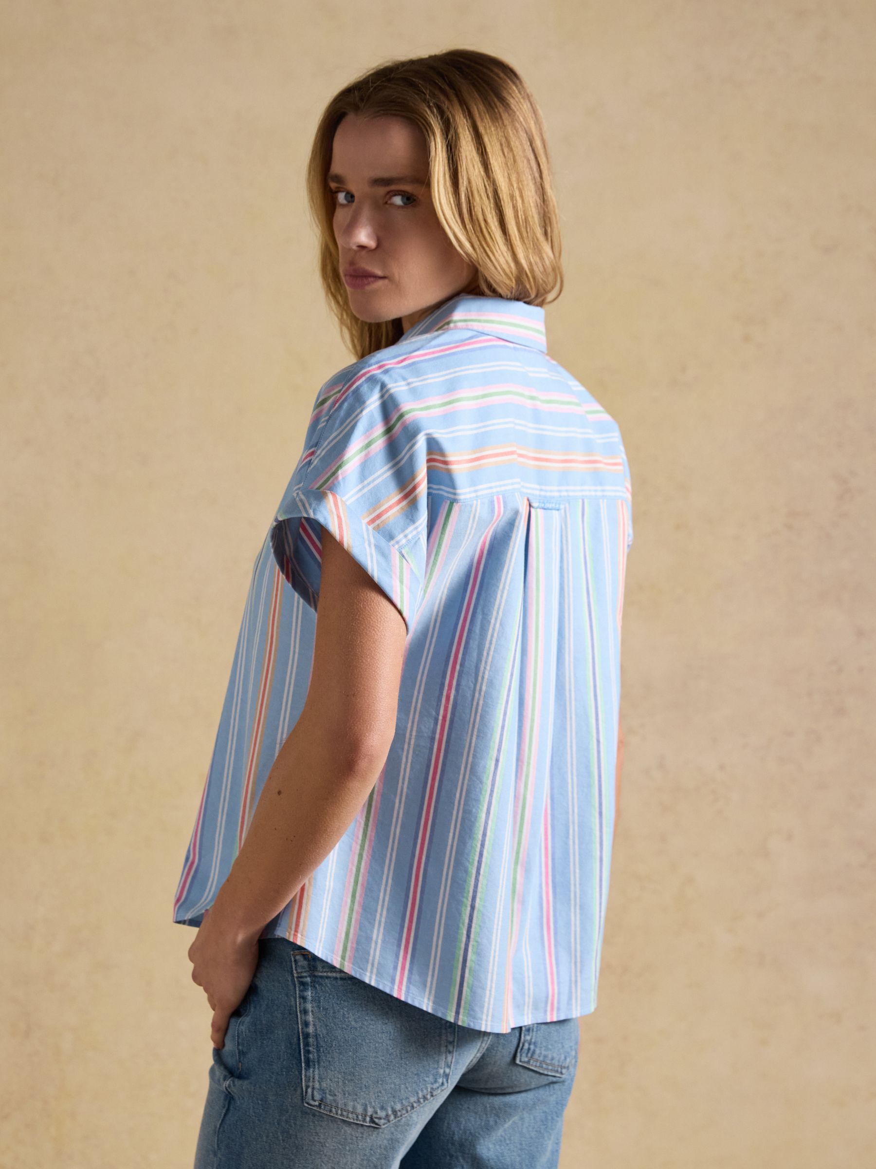 Kiera Blue Stripe Short Sleeve Relaxed Fit Shirt - Image 5 of 13
