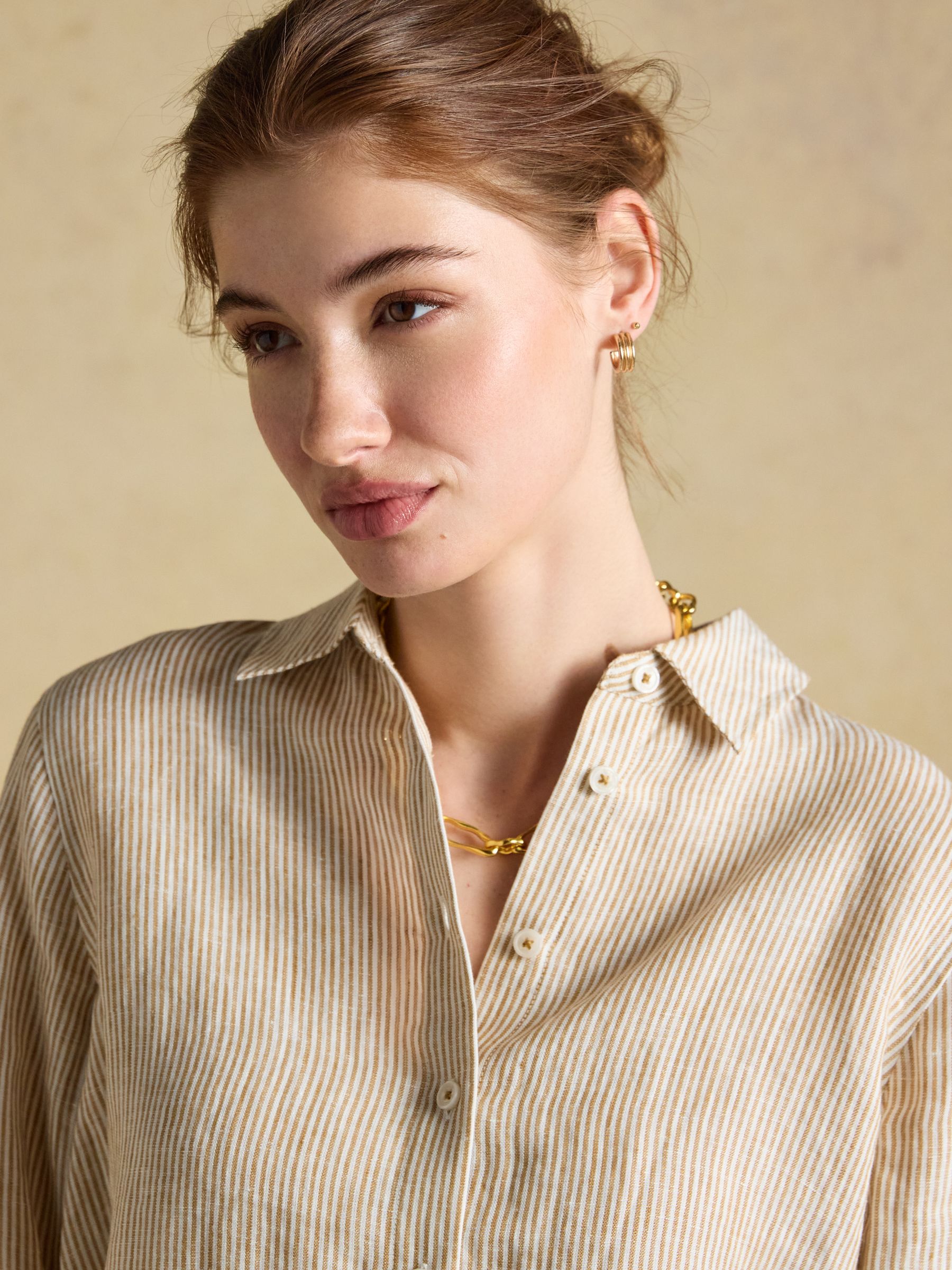 Anna Tan Stripe Long Sleeve Pure Linen Shirt - Image 4 of 7
