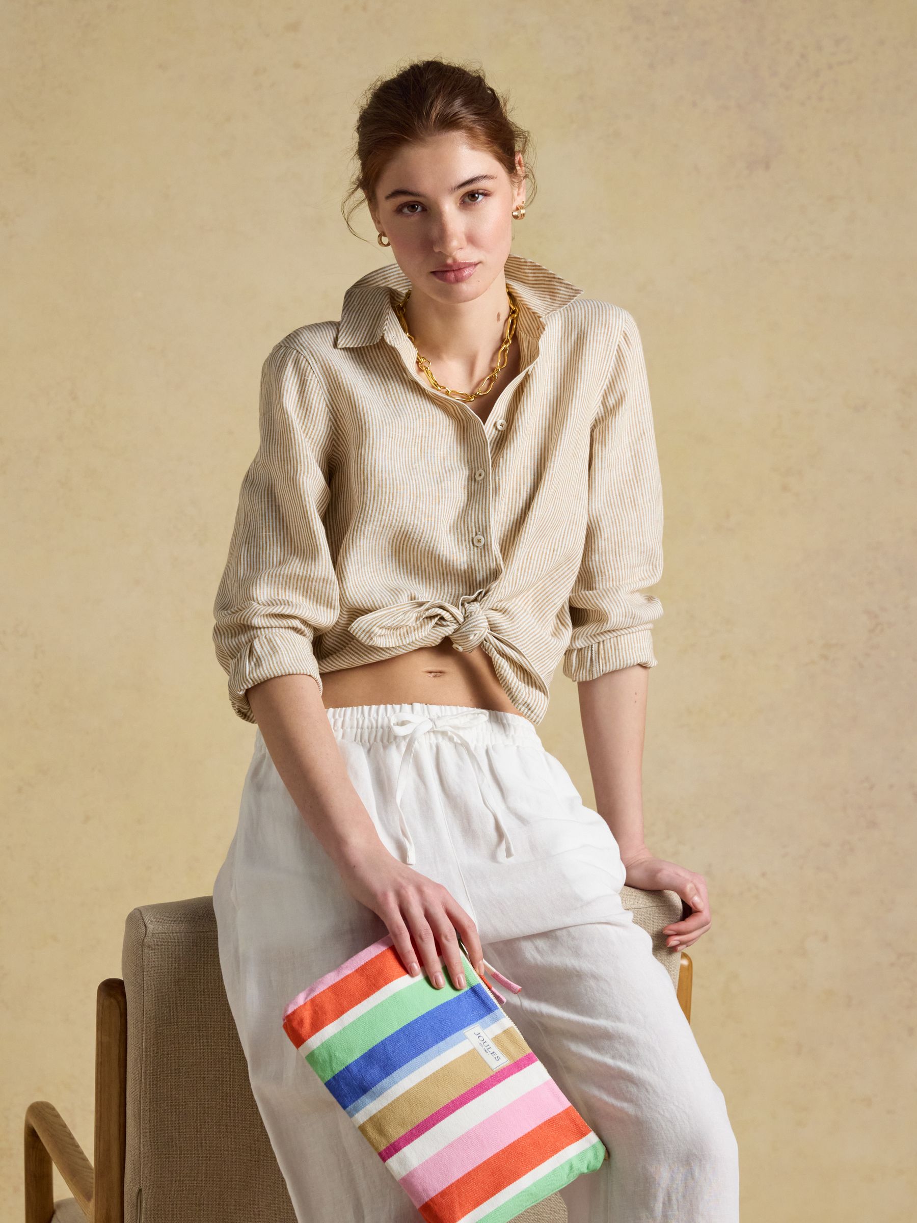 Anna Tan Stripe Long Sleeve Pure Linen Shirt - Image 5 of 7