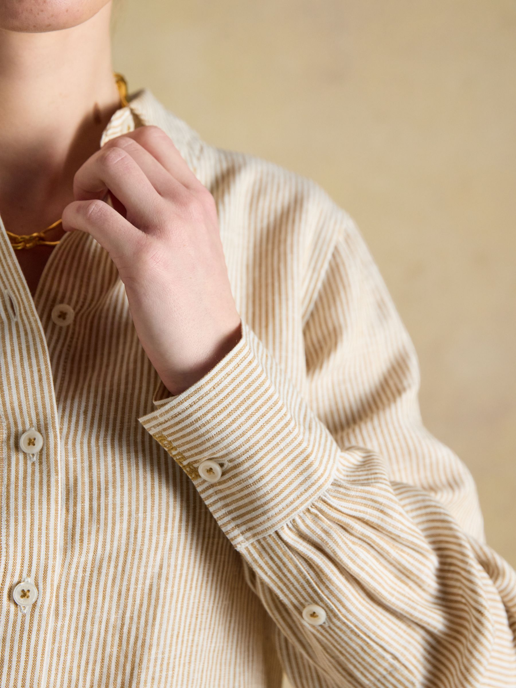 Anna Tan Stripe Long Sleeve Pure Linen Shirt - Image 6 of 7