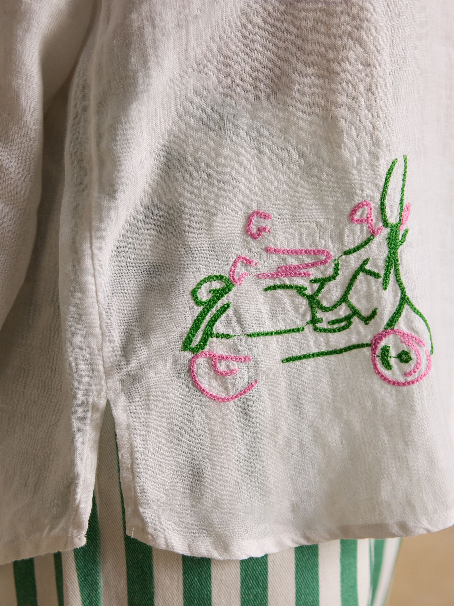 Orla White Embroidered Icons Pure Linen Long Sleeve Shirt - Image 11 of 13
