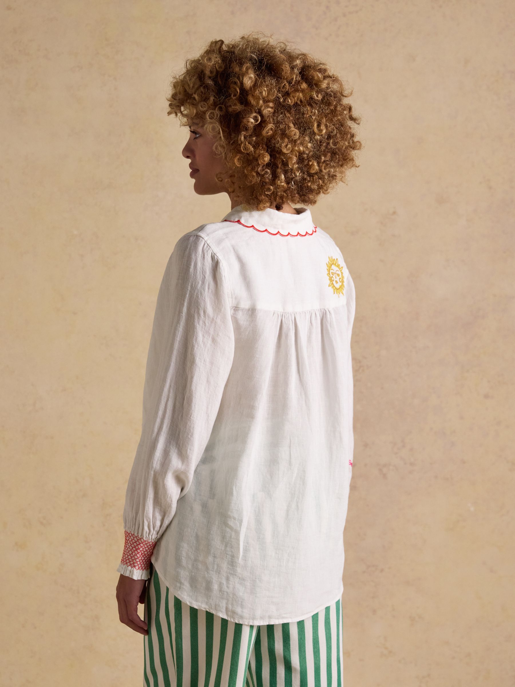 Orla White Embroidered Icons Pure Linen Long Sleeve Shirt - Image 2 of 9