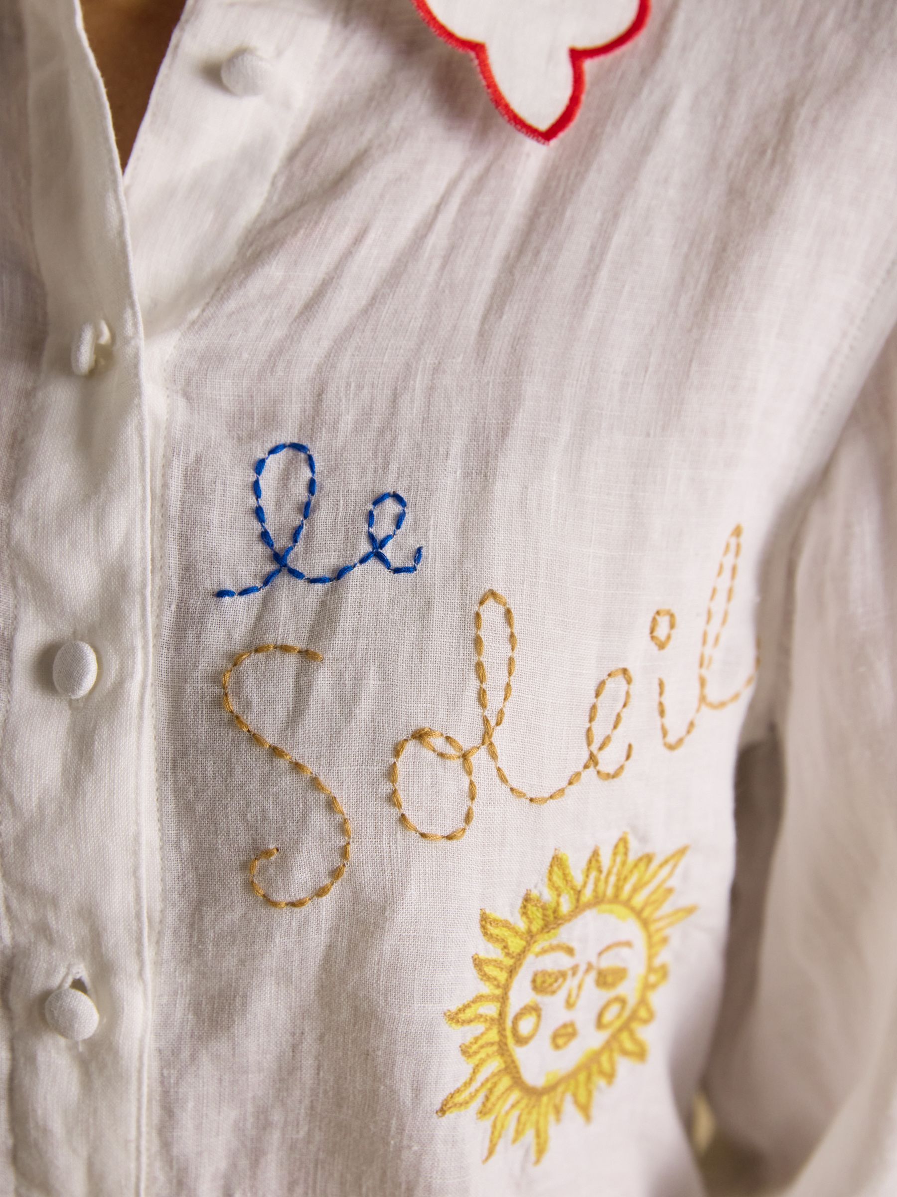 Orla White Embroidered Icons Pure Linen Long Sleeve Shirt - Image 3 of 9