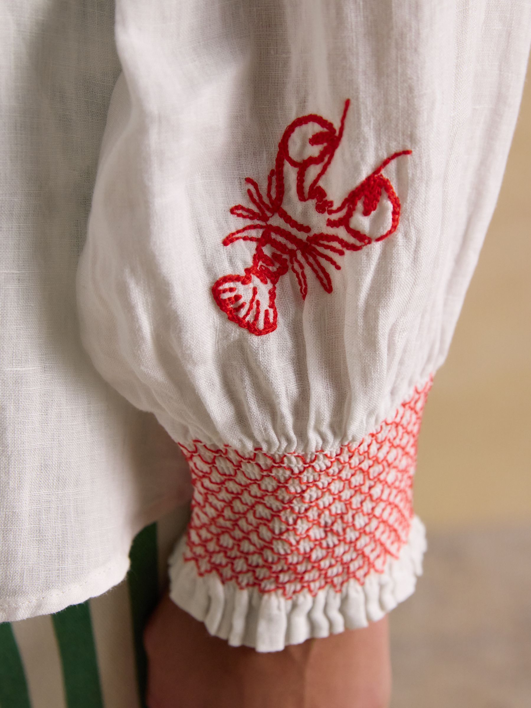 Orla White Embroidered Icons Pure Linen Long Sleeve Shirt - Image 5 of 9