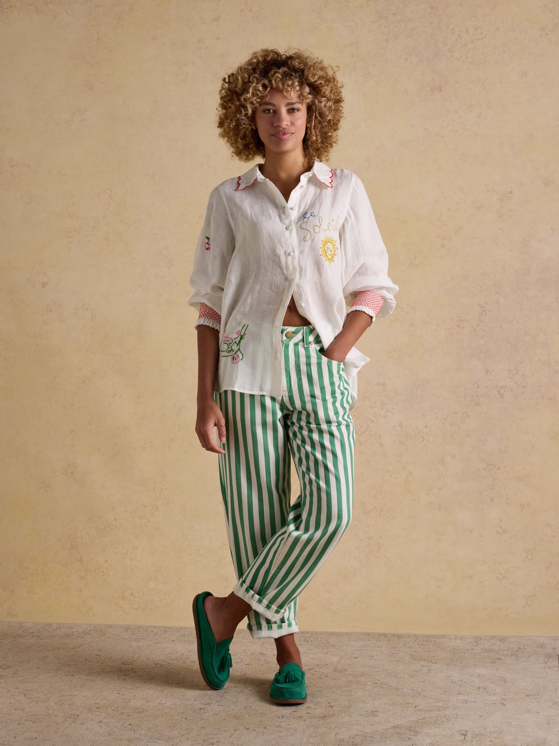 Orla White Embroidered Icons Pure Linen Long Sleeve Shirt - Image 6 of 9