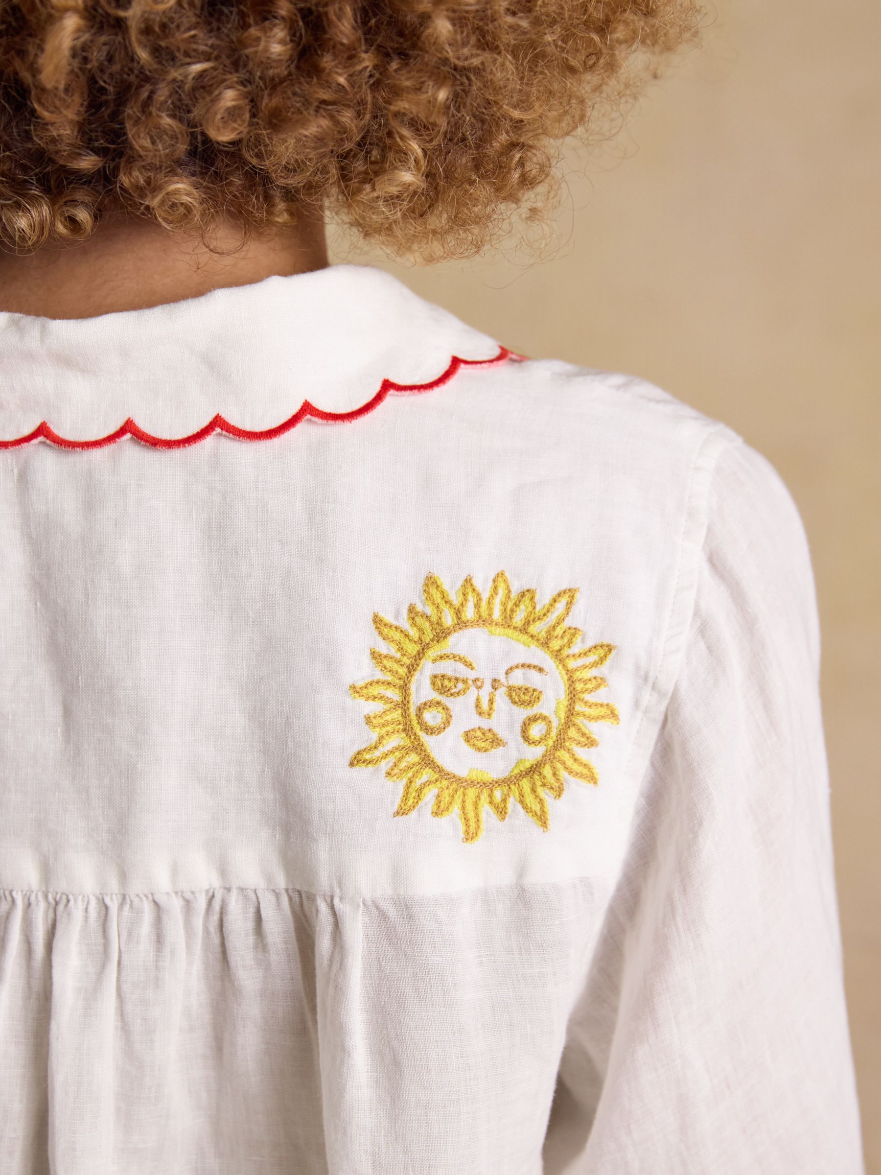 Orla White Embroidered Icons Pure Linen Long Sleeve Shirt - Image 8 of 9