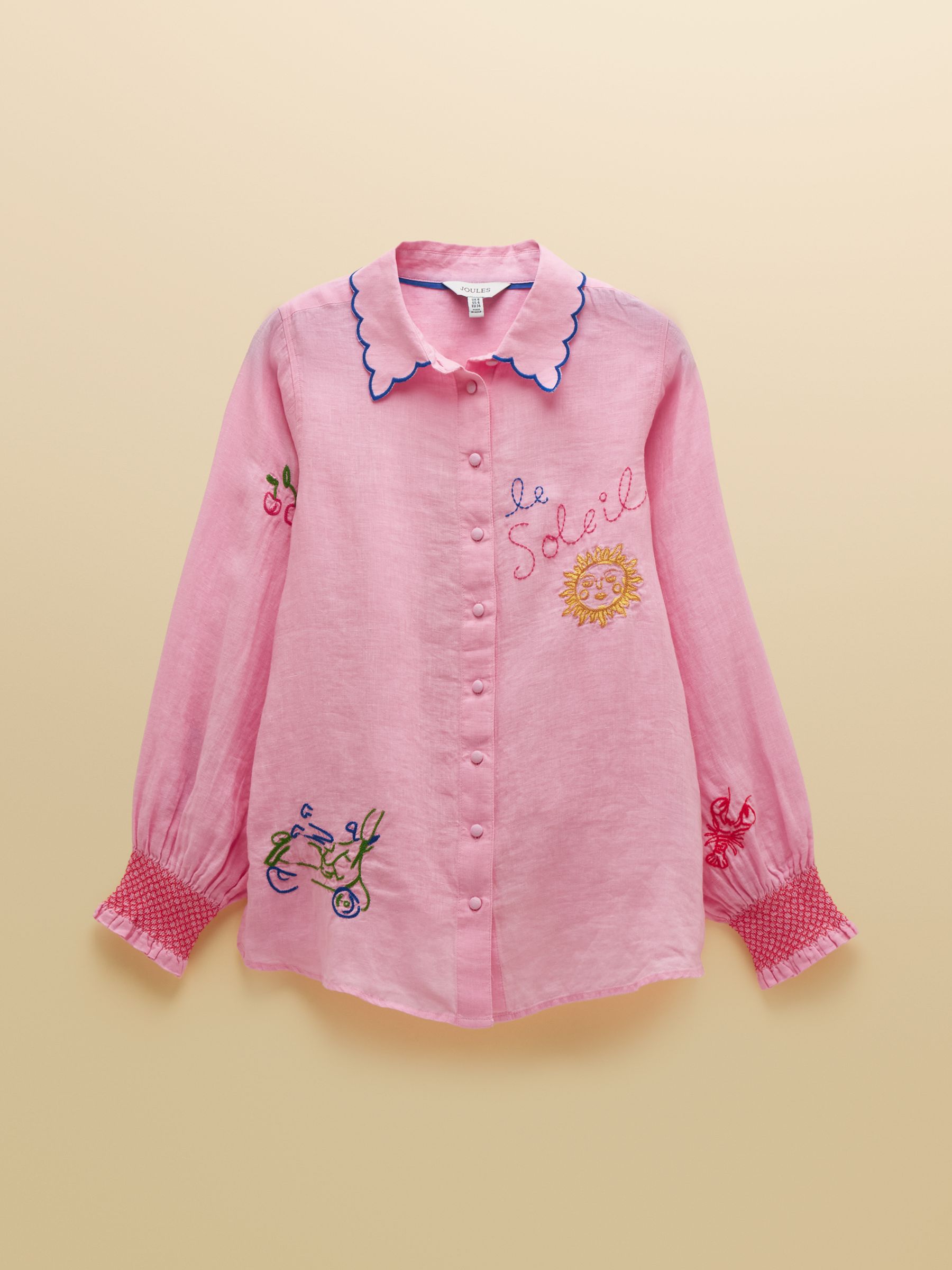 Orla Pink Embroidered Icons Pure Linen Long Sleeve Shirt - Image 10 of 10