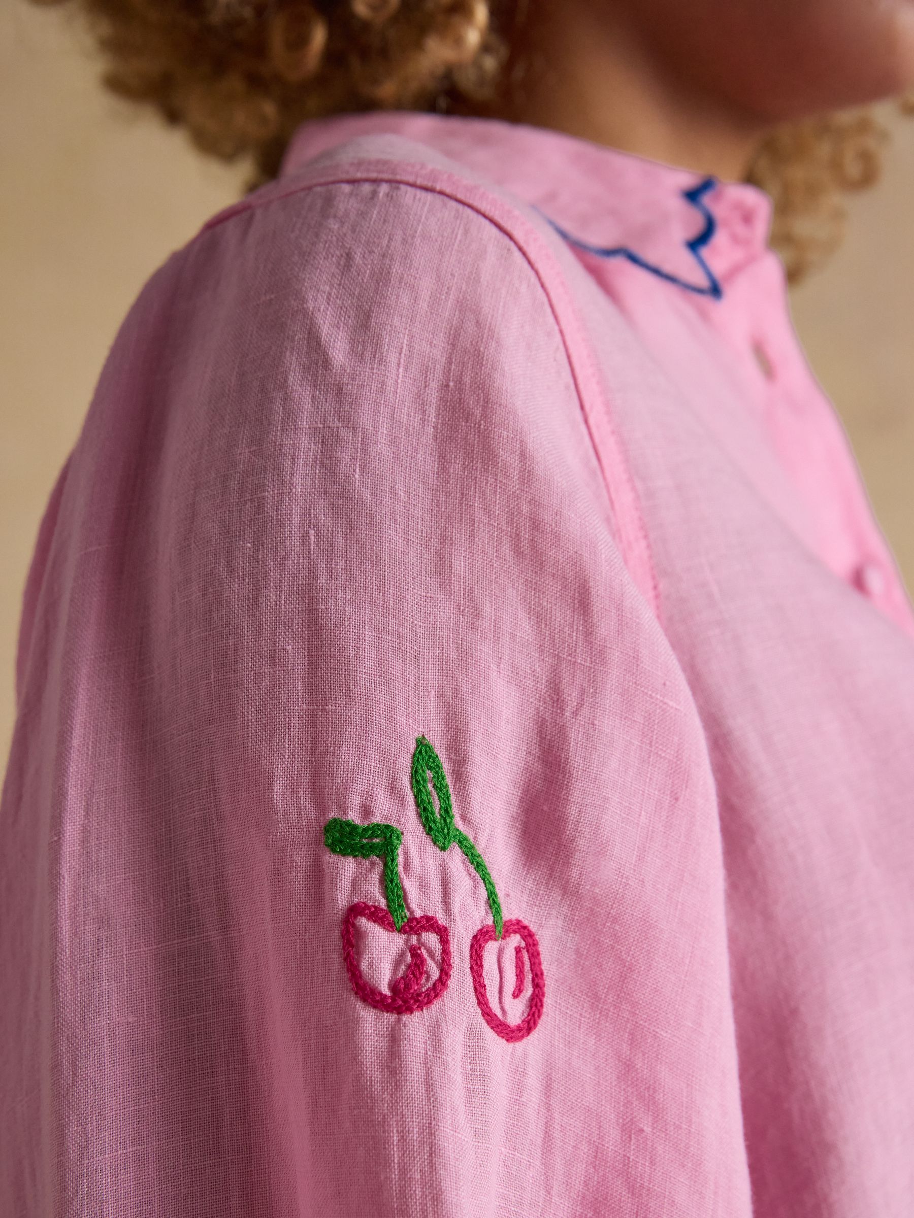Orla Pink Embroidered Icons Pure Linen Long Sleeve Shirt - Image 4 of 10