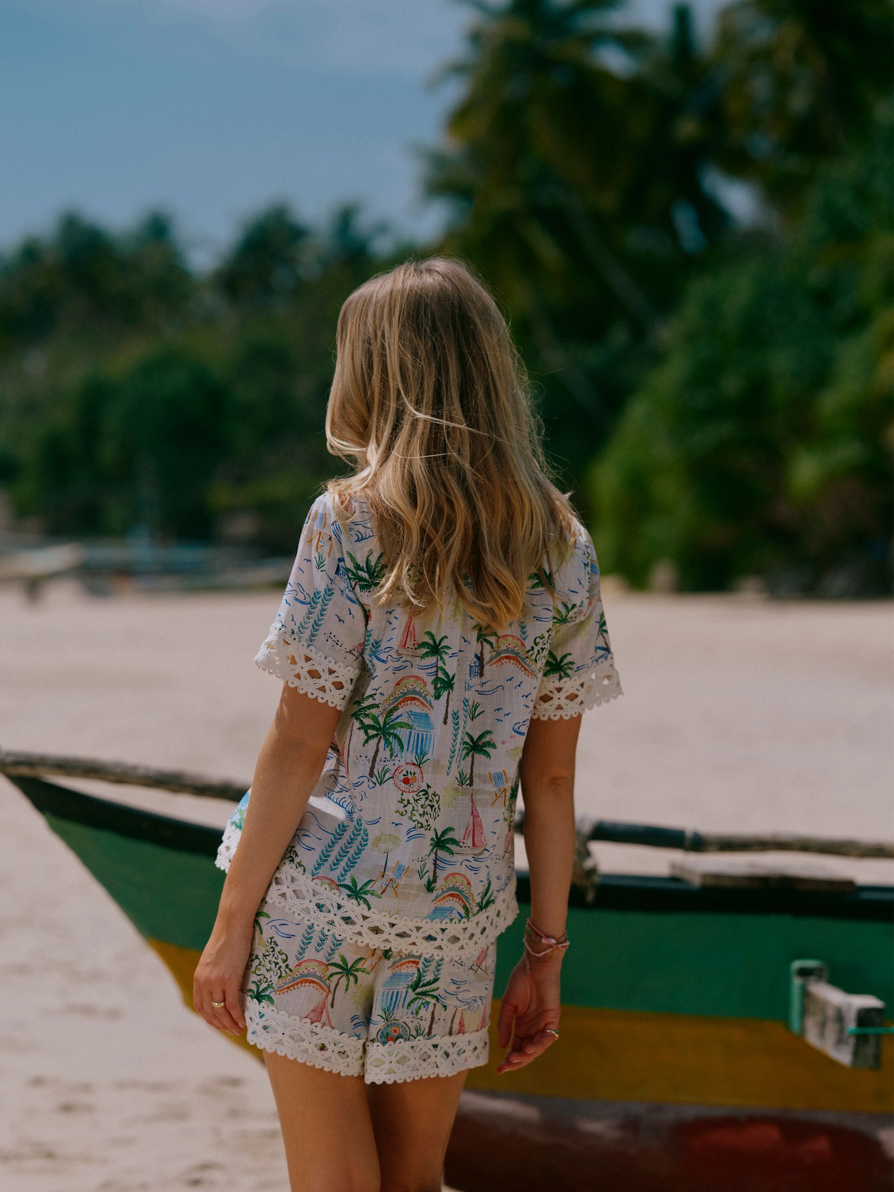 Isobel White Coastal Scene Print Crochet Trim Shirt - Image 3 of 12
