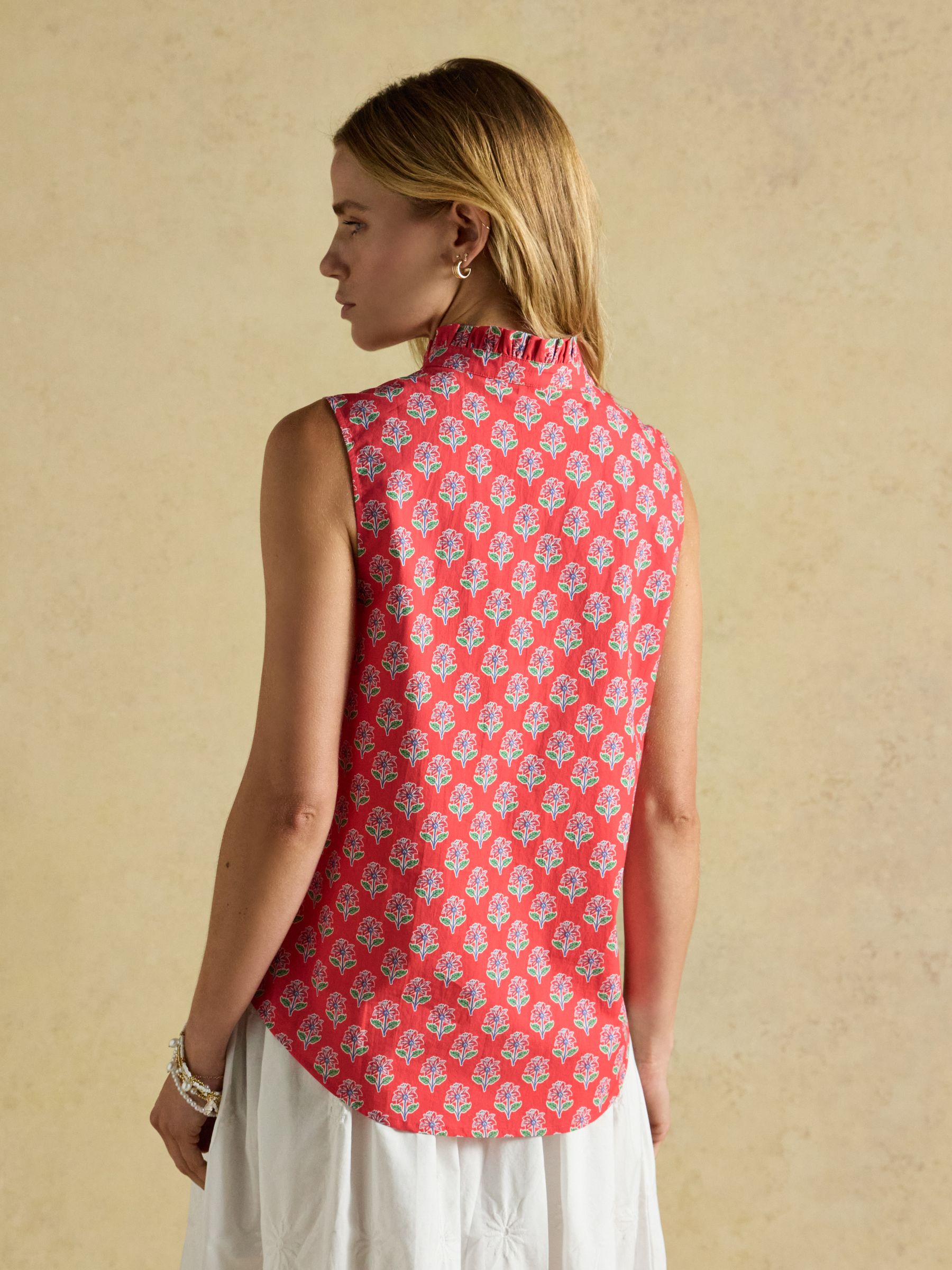 Iris Pink Hotchpotch Sleeveless Frill Neck Shirt | Joules