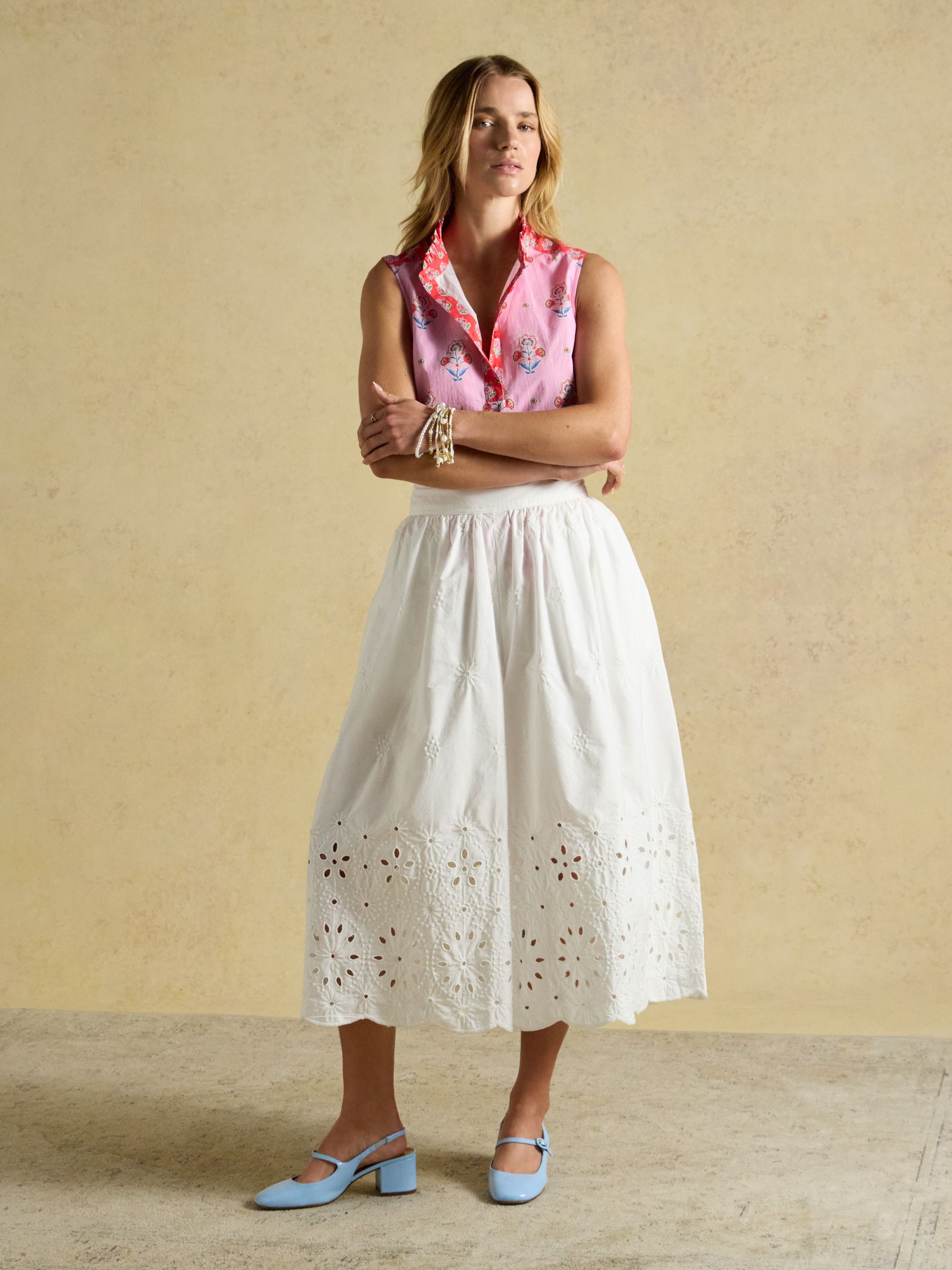 Iris Pink & Orange Sleeveless Frill Neck Shirt - Image 3 of 7