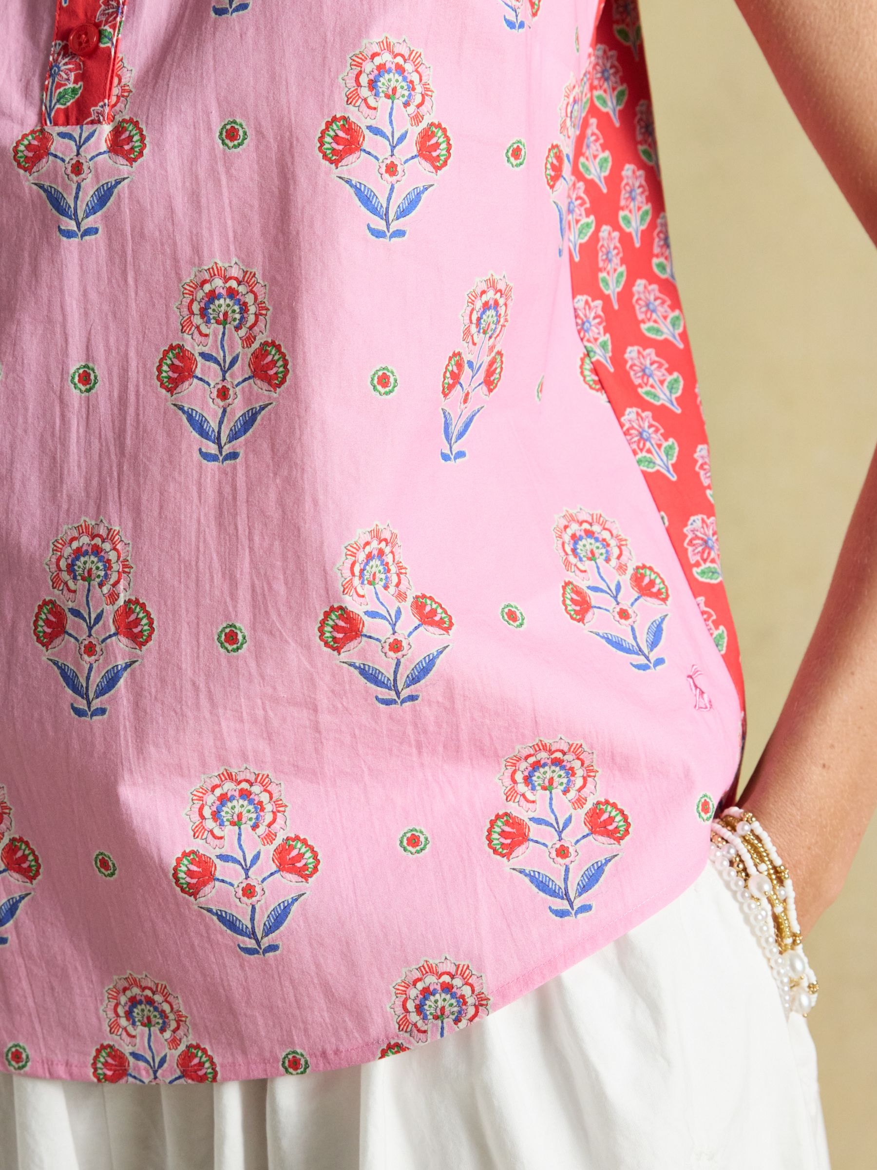 Iris Pink Hotchpotch Sleeveless Frill Neck Shirt | Joules