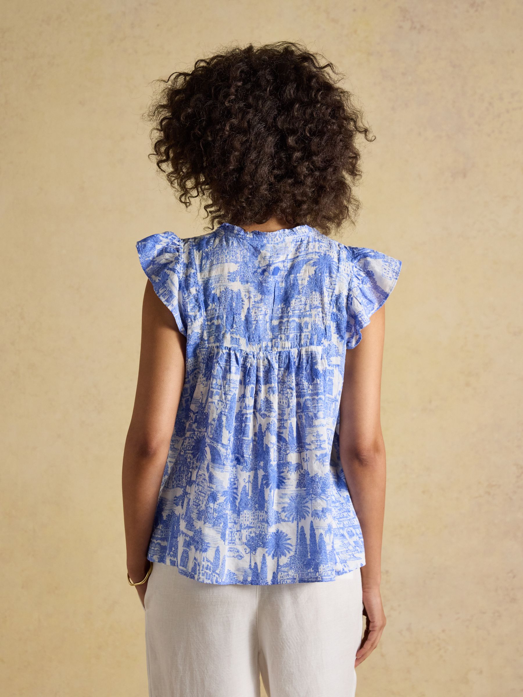 Nolan Blue Toile Sleeveless Tie Neck Blouse - Image 2 of 9