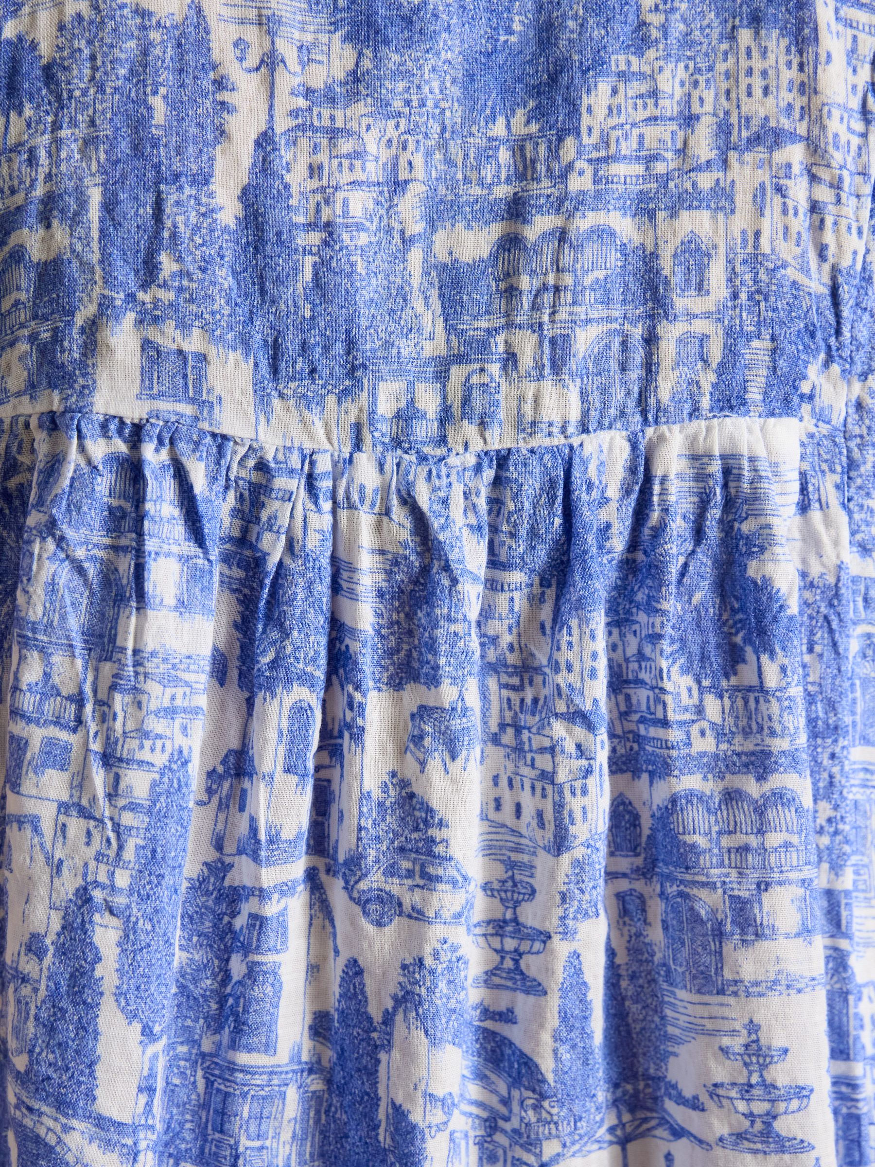 Nolan Blue Toile Sleeveless Tie Neck Blouse - Image 6 of 9
