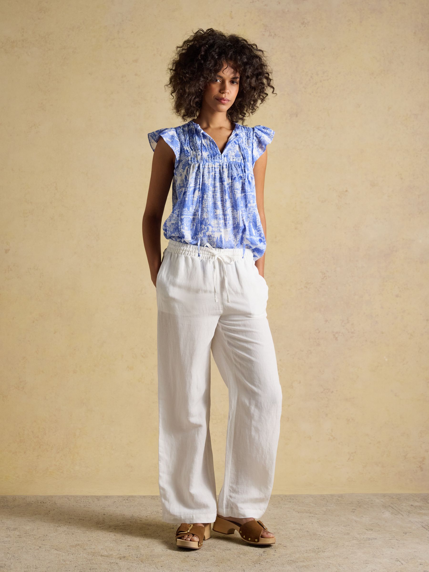 Nolan Blue Toile Sleeveless Tie Neck Blouse - Image 7 of 9