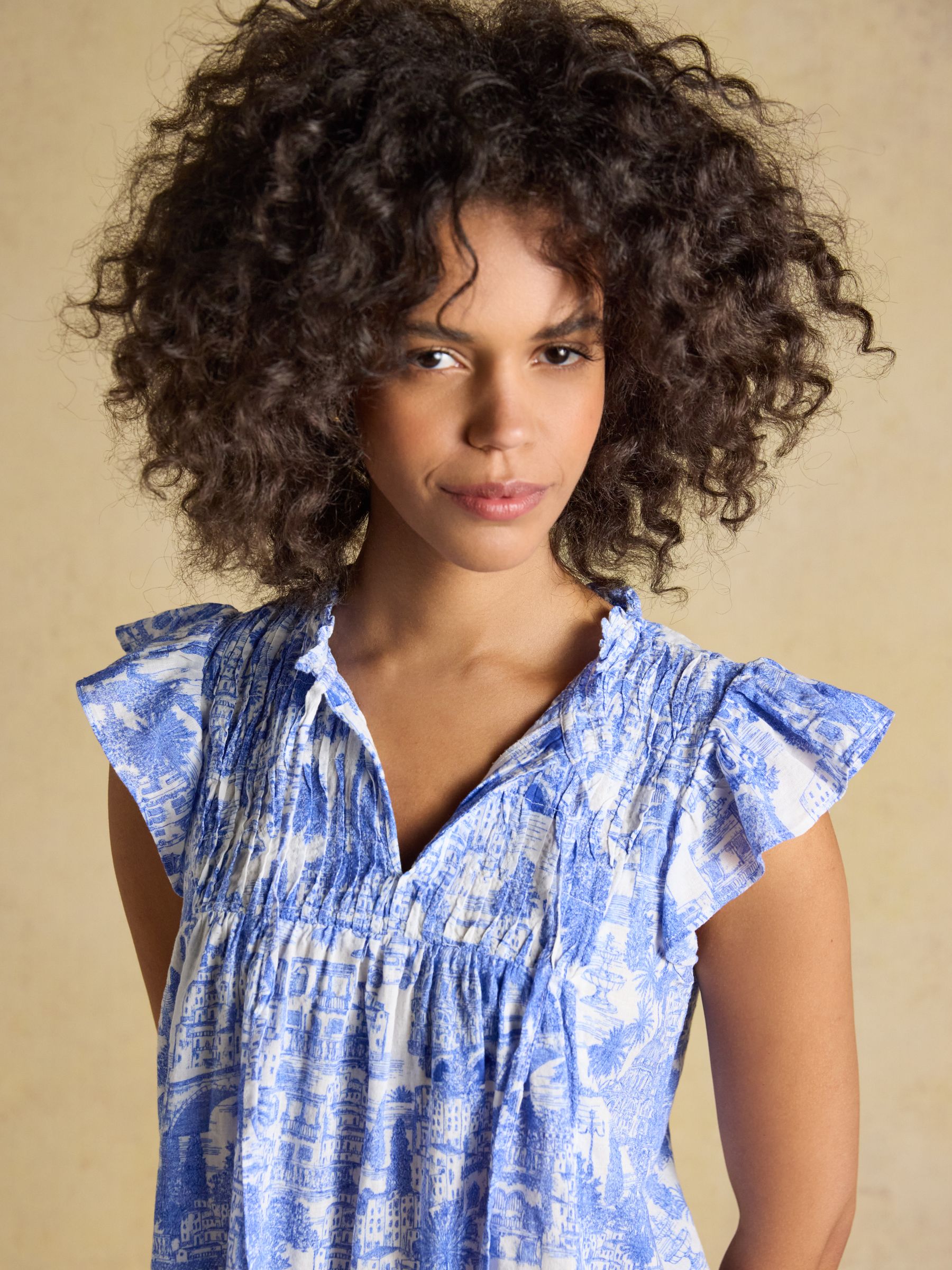 Nolan Blue Toile Sleeveless Tie Neck Blouse - Image 8 of 9