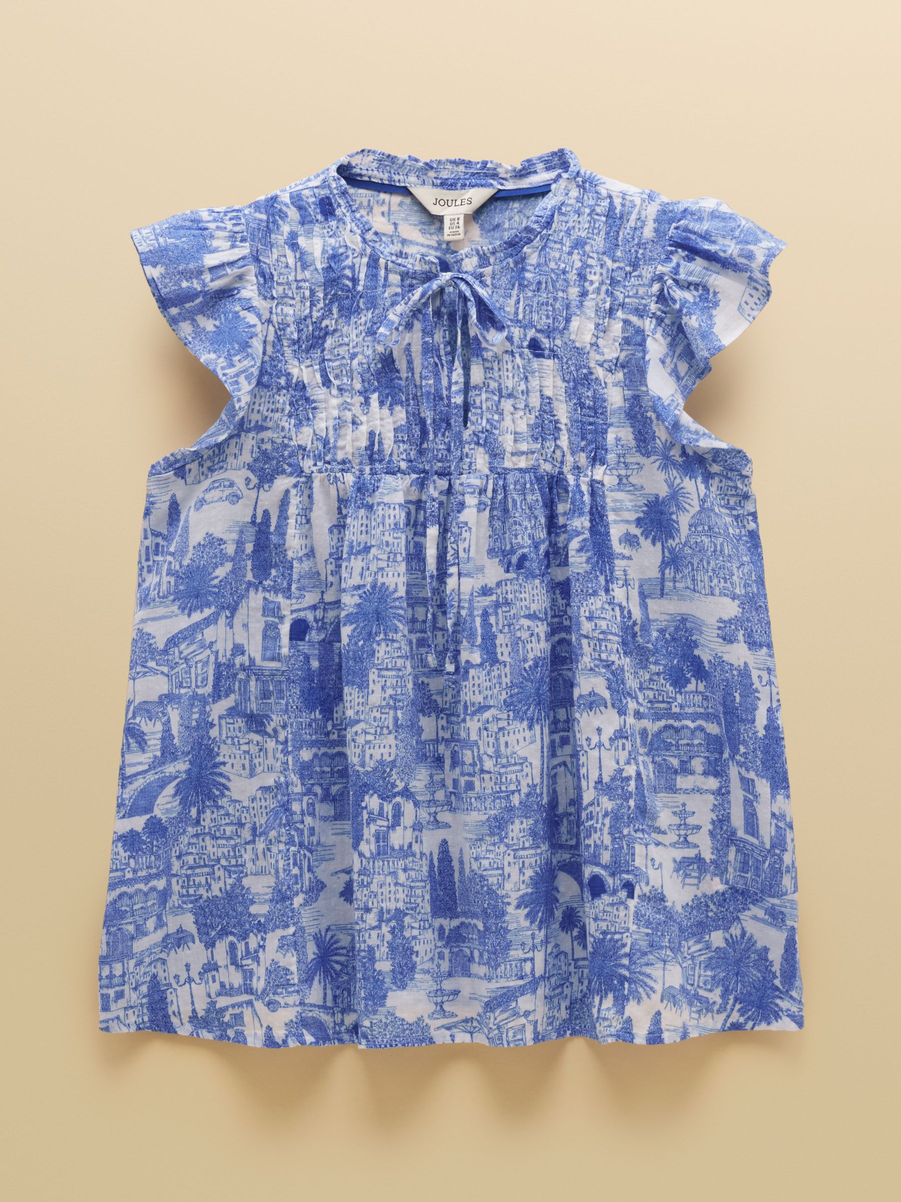 Nolan Blue Toile Sleeveless Tie Neck Blouse - Image 9 of 9