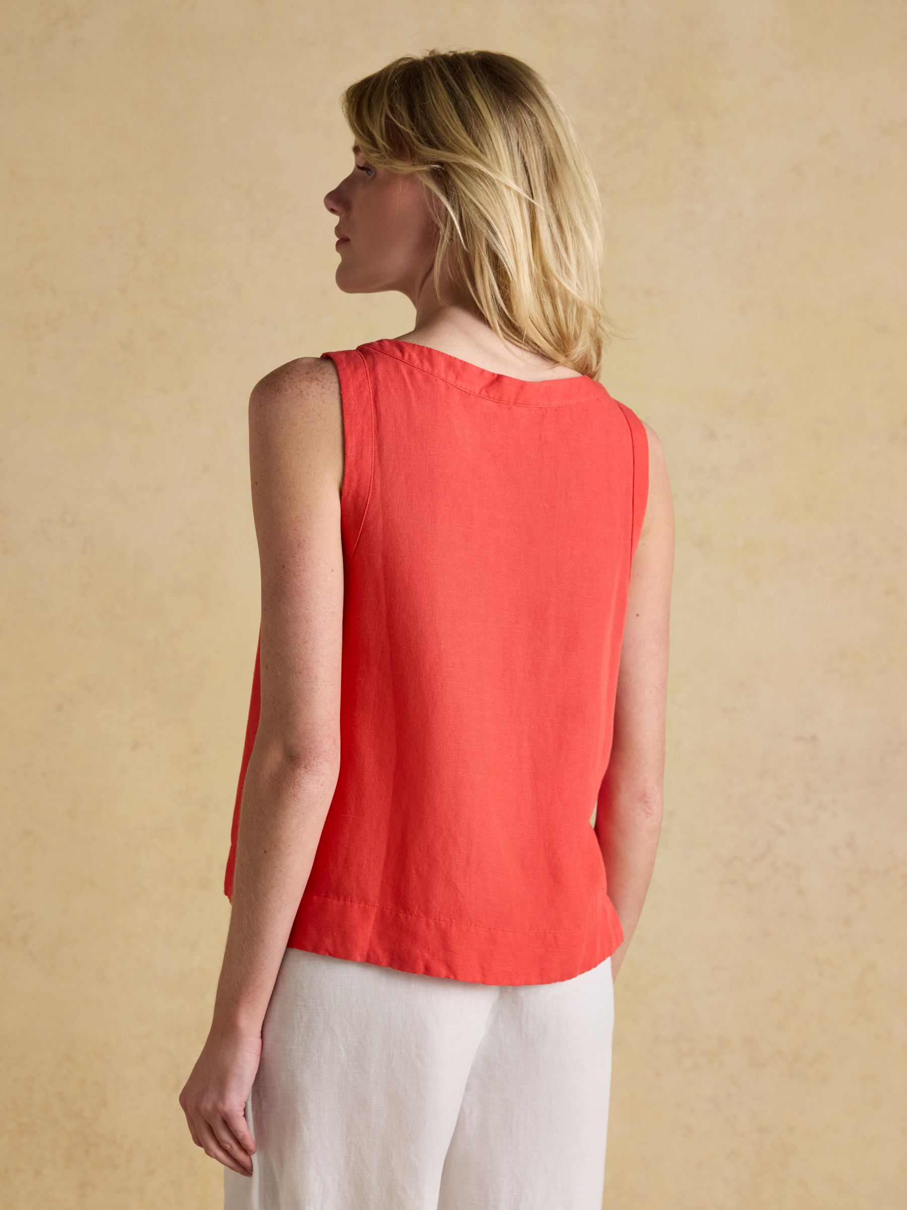 Cove Orange Round Neck Sleeveless Linen Blend Top - Image 2 of 7