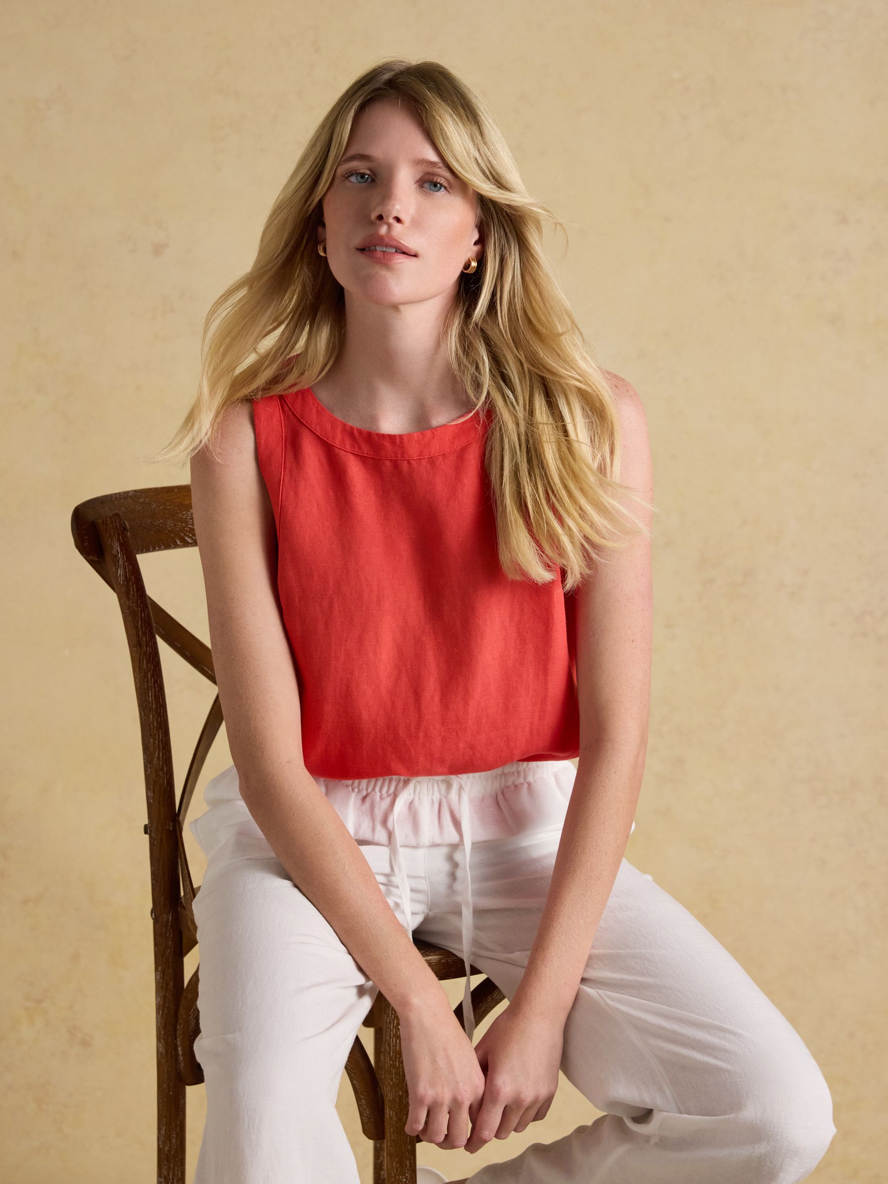 Cove Orange Round Neck Sleeveless Linen Blend Top - Image 3 of 7