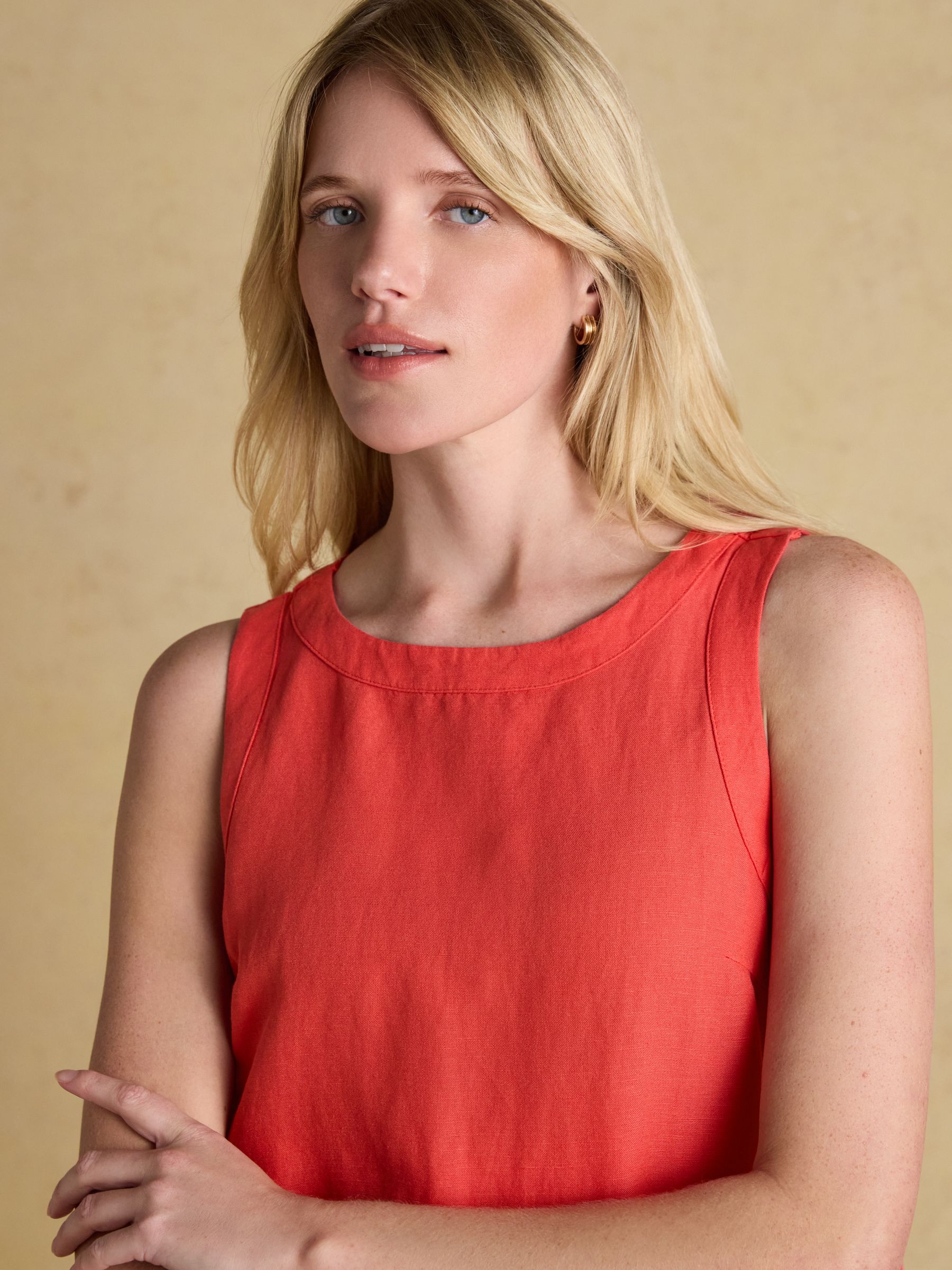 Cove Orange Round Neck Sleeveless Linen Blend Top - Image 4 of 7