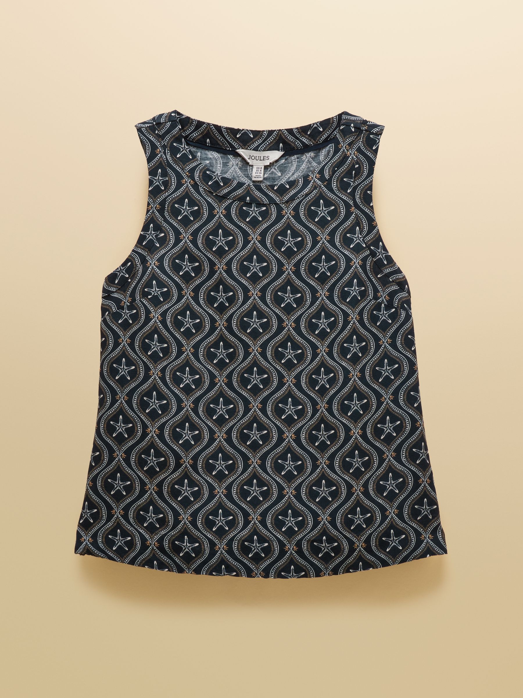 Cove Navy/Camel Round Neck Sleeveless Top with Linen - Image 8 of 8
