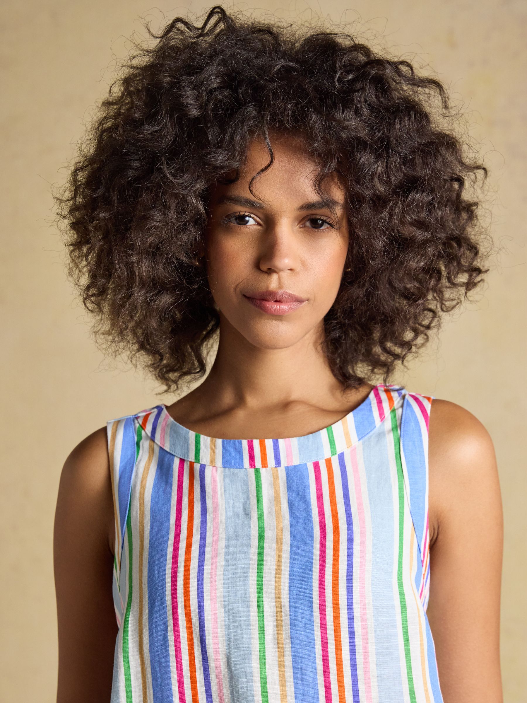 Cove Multi Stripe Round Neck Sleeveless Top with Linen - Image 4 of 9
