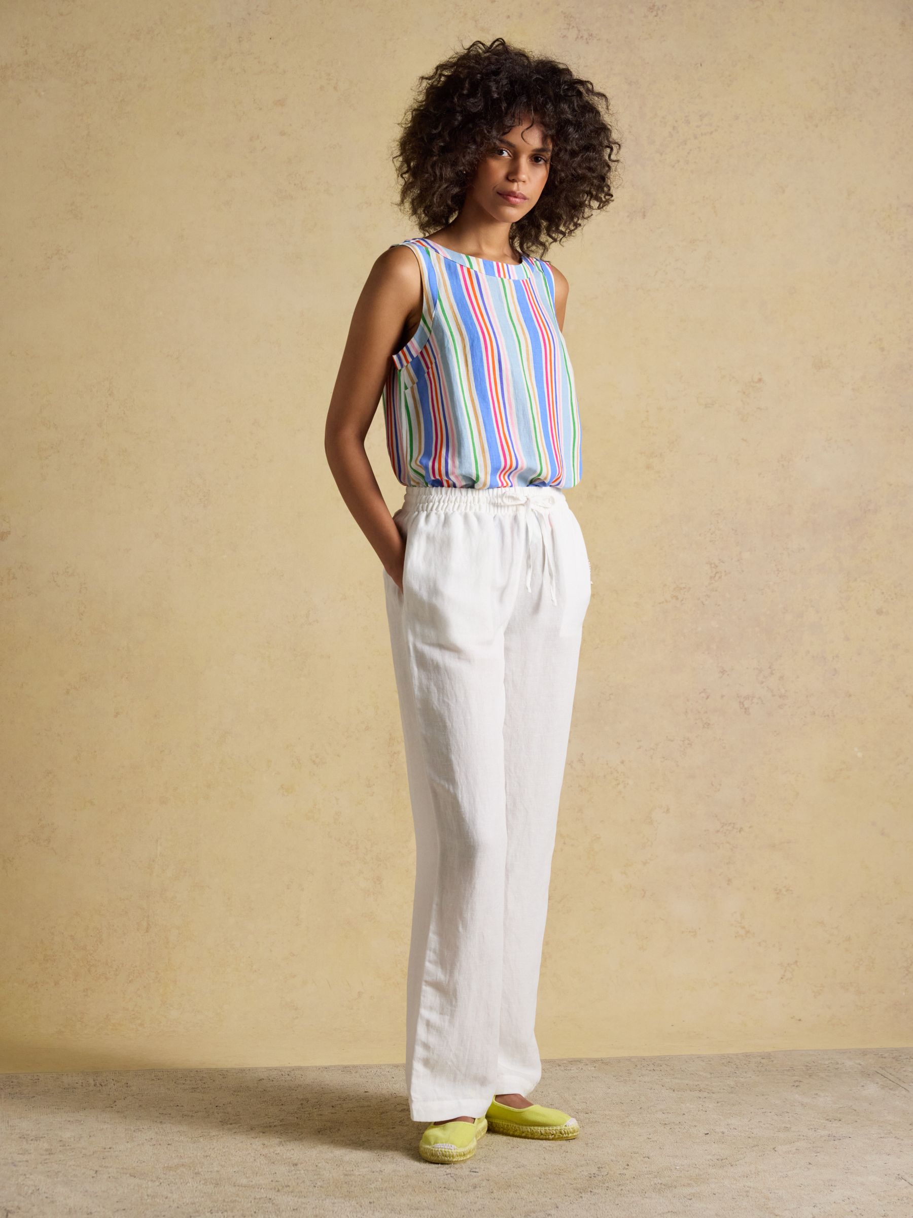 Cove Multi Stripe Round Neck Sleeveless Top with Linen - Image 6 of 9