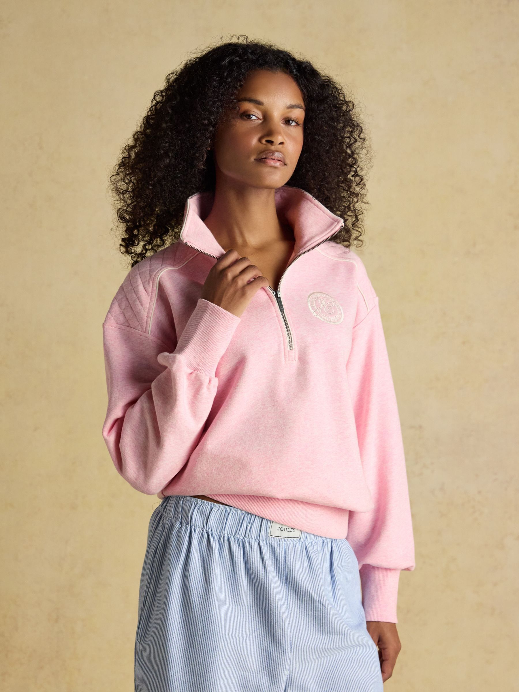 Pink Embroidered Quarter Zip Sweatshirt - Image 1 of 9