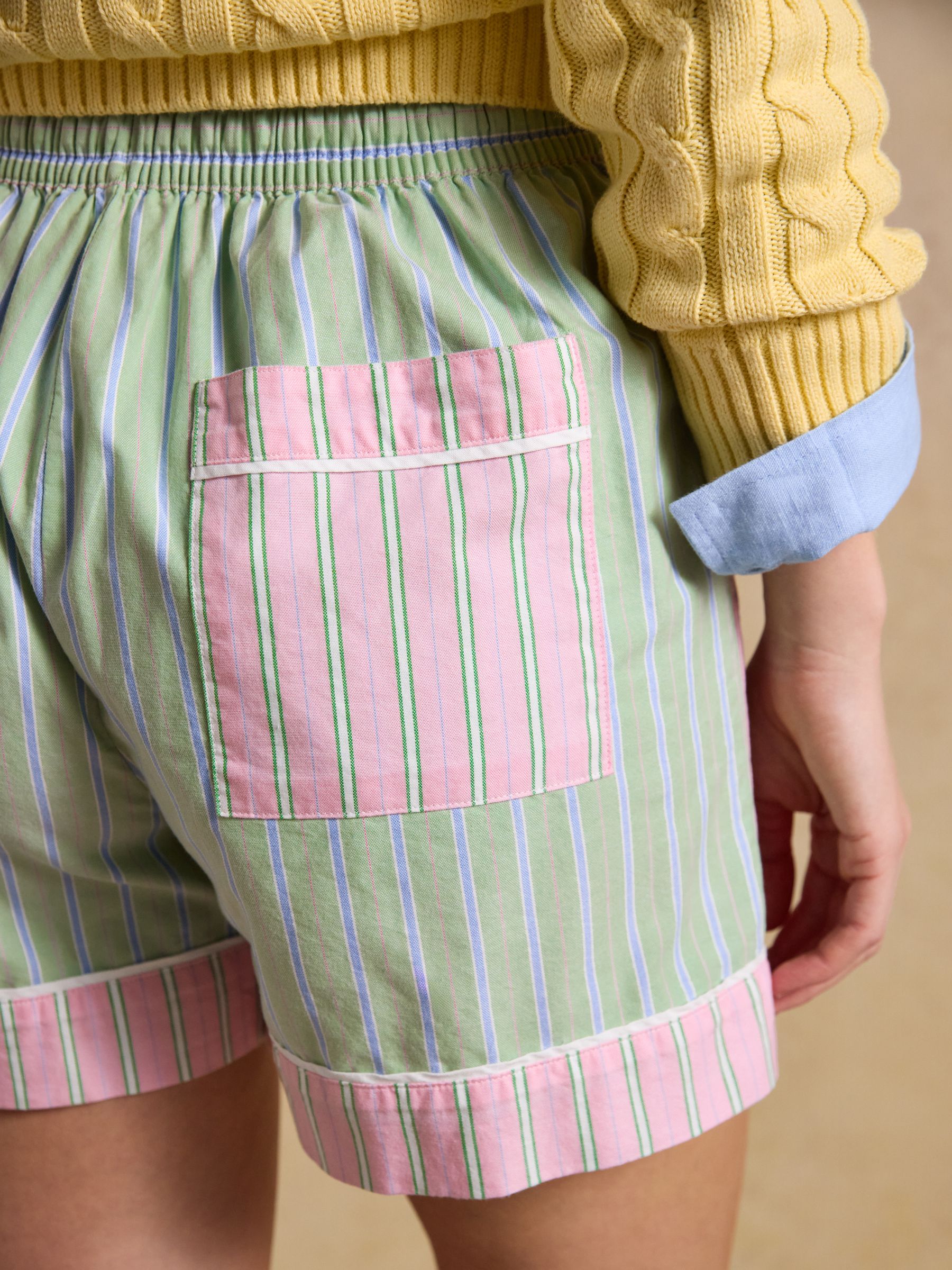 Annie Green Pink Hotchpotch Stripe Pull On Oxford Shorts - Image 6 of 7